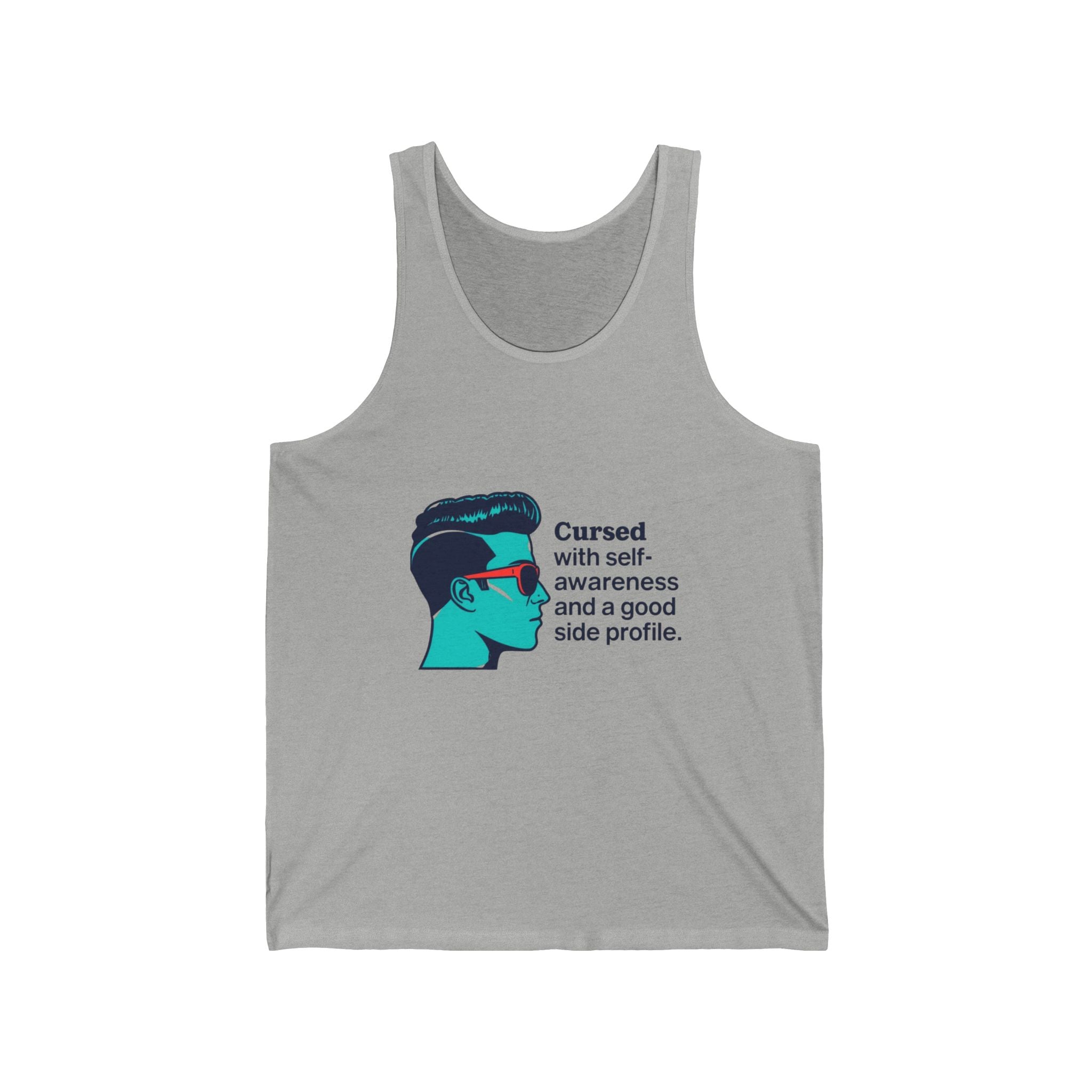 Cursed Self-Awareness Unisex Jersey Tank Top, Funny Graphic Tee, Casual Wear, Gift for Friends, Summer Essential, Funny Quote Apparel