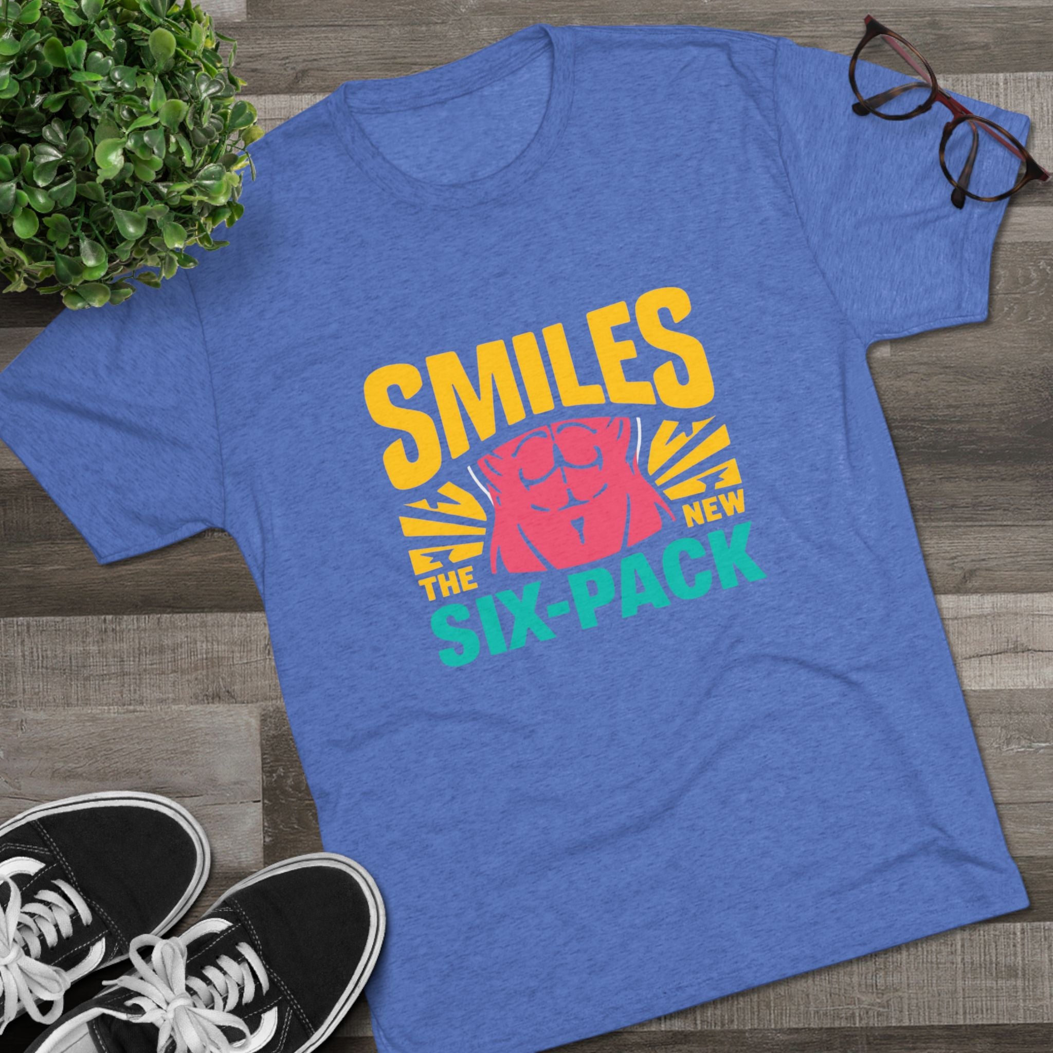 Smiles Six-Pack Tri-Blend Tee - Fun T-Shirt for Fitness Lovers, Workout Motivation, Funny Gift, Casual Wear, Birthday Present
