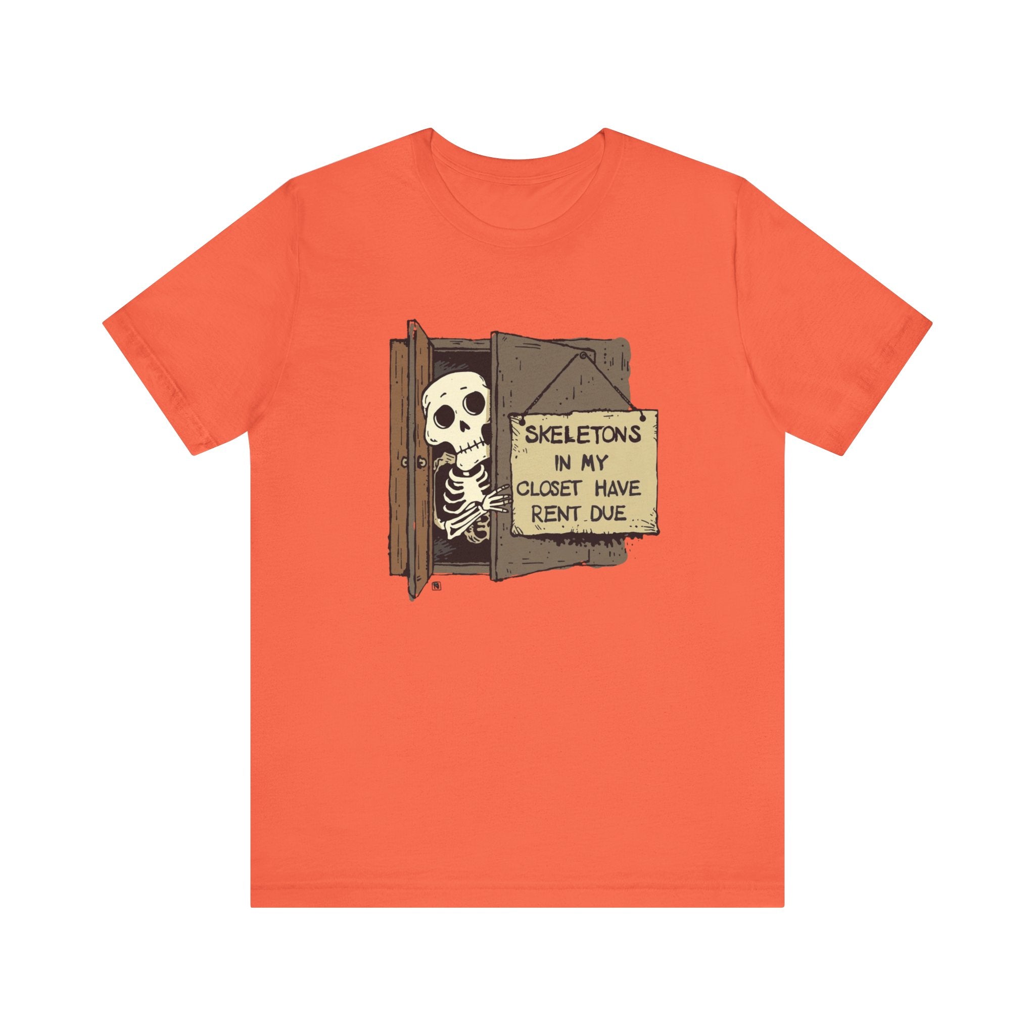 Skeletons in My Closet Tee | Funny Unisex Jersey Short Sleeve Shirt for Halloween, Casual Wear, Gift for Friends, Quirky Humor