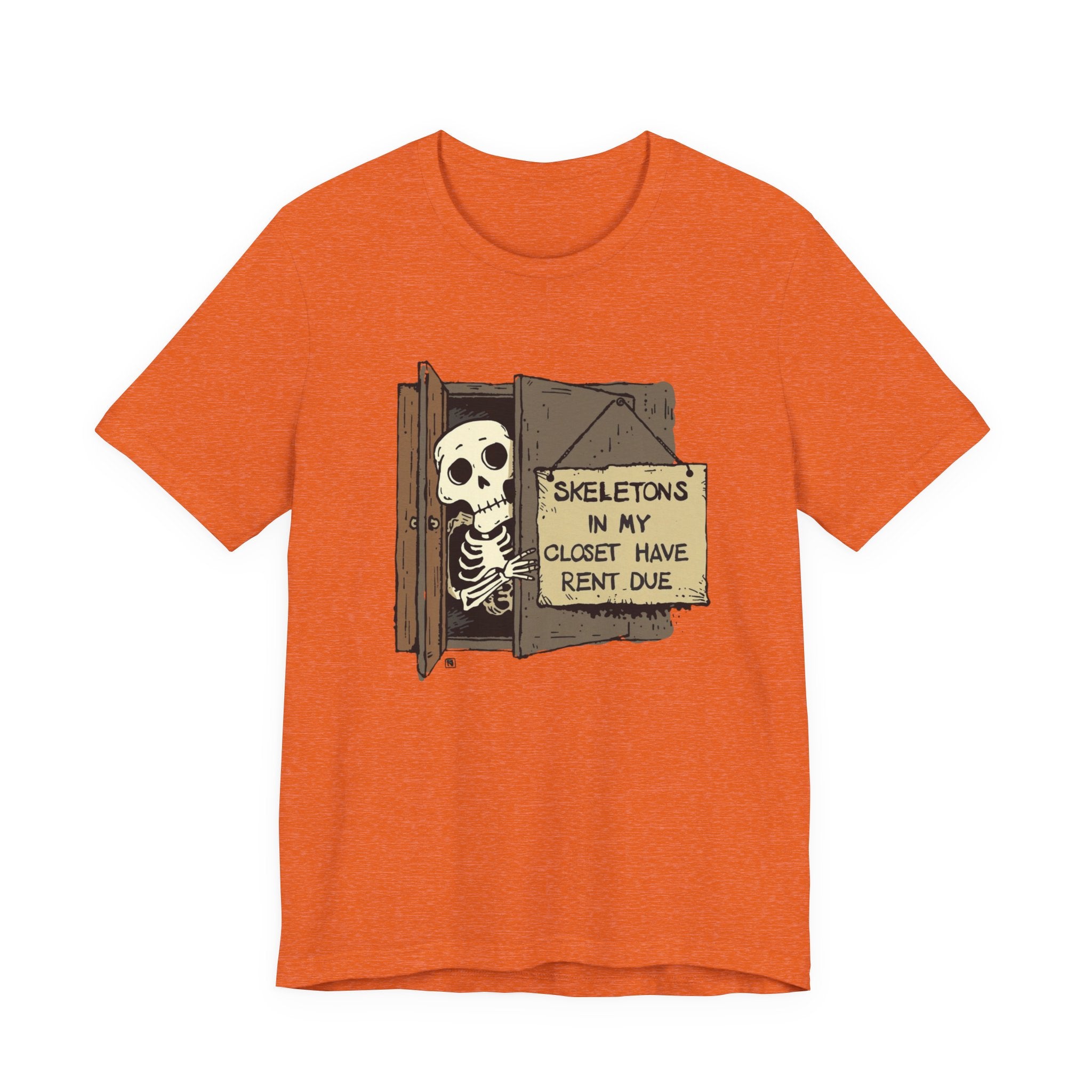 Skeletons in My Closet Tee | Funny Unisex Jersey Short Sleeve Shirt for Halloween, Casual Wear, Gift for Friends, Quirky Humor