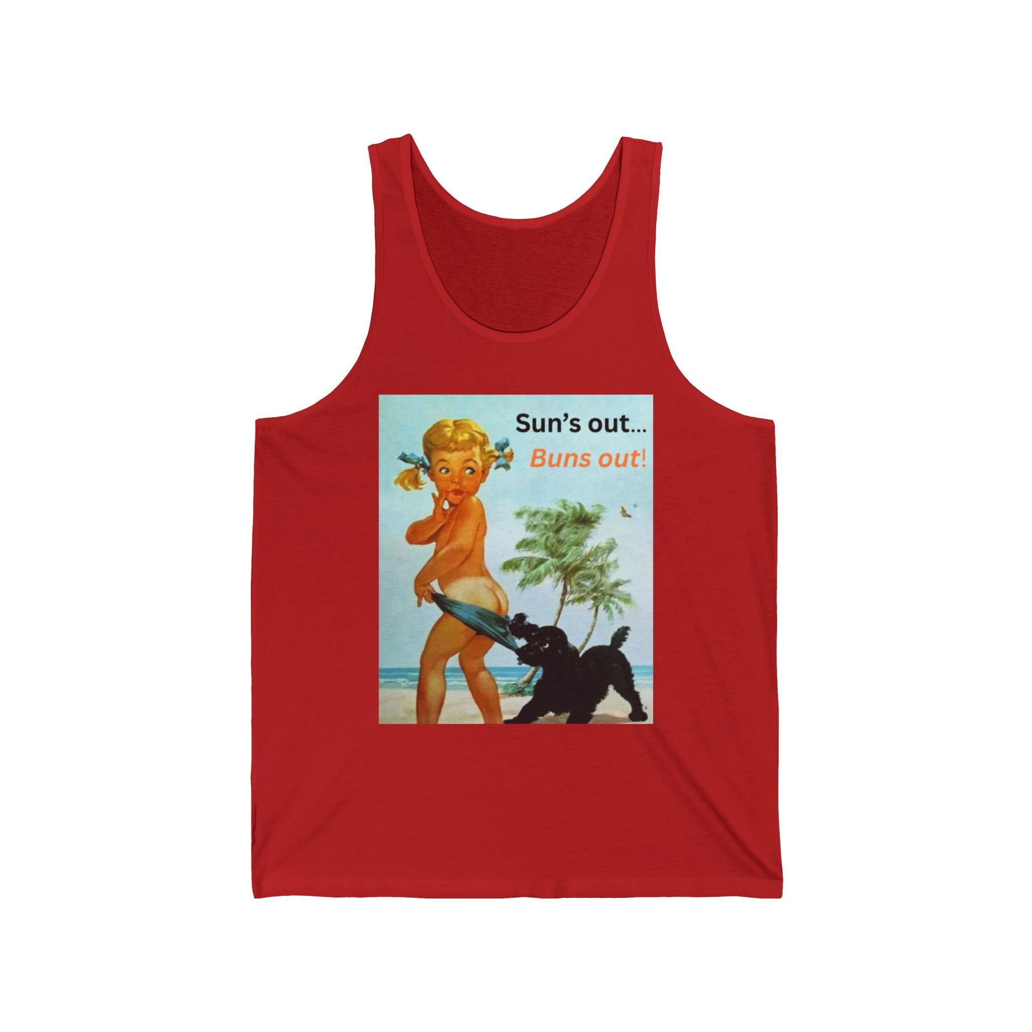 Playful Vintage Buns Out Tank | Summer Vibes Unisex Jersey Summer Tank, Beachwear, Gift for Him, Outdoor Fun, Retro Style