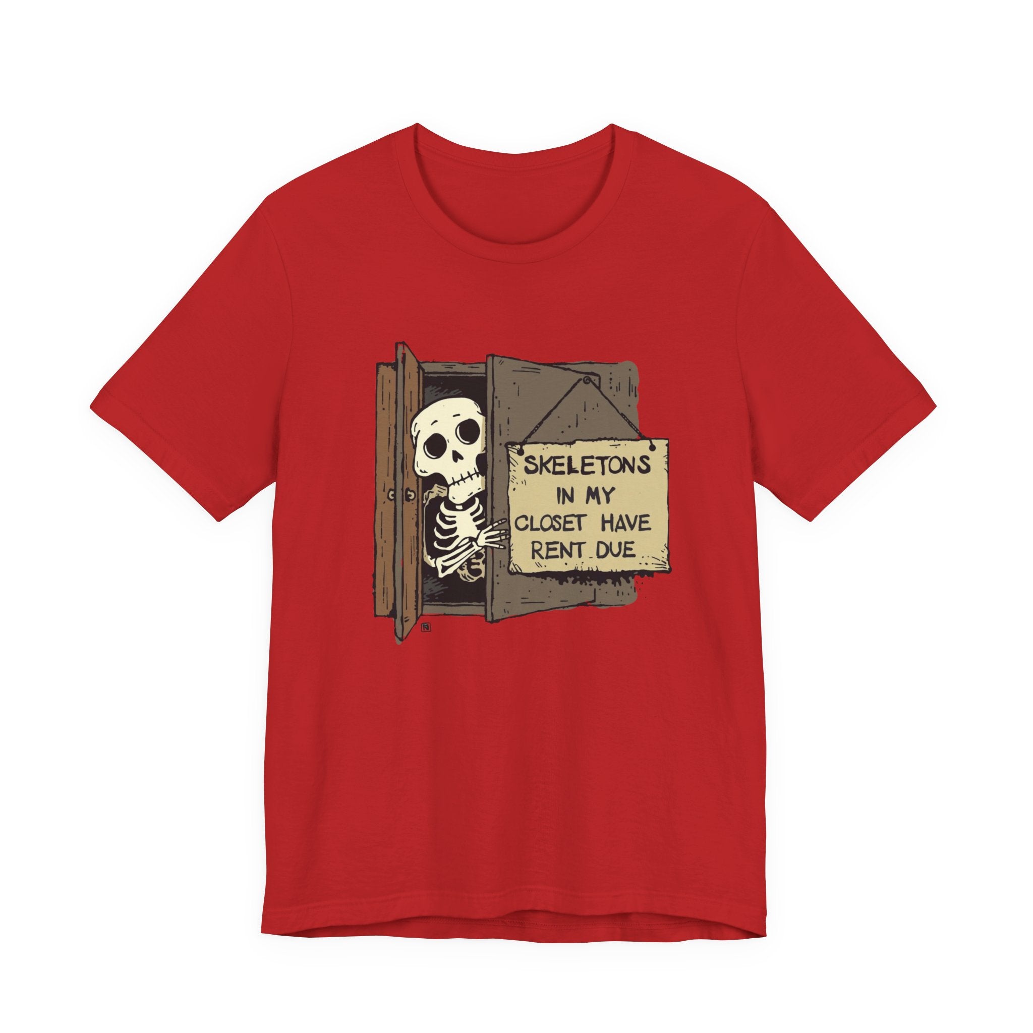 Skeletons in My Closet Tee | Funny Unisex Jersey Short Sleeve Shirt for Halloween, Casual Wear, Gift for Friends, Quirky Humor