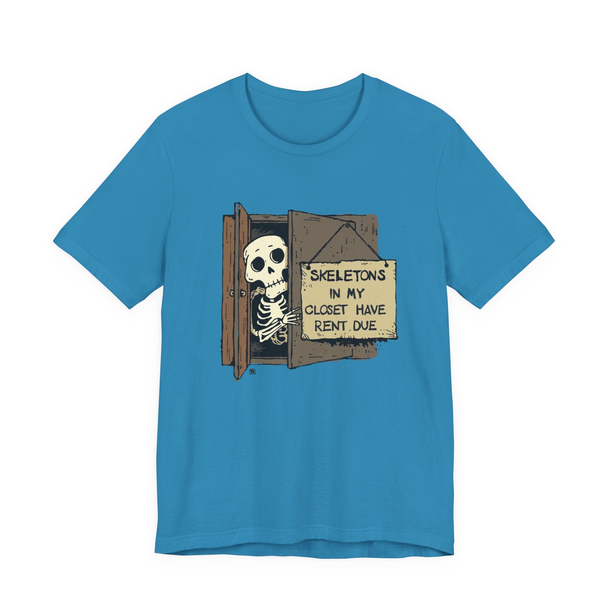 Skeletons in My Closet Tee | Funny Unisex Jersey Short Sleeve Shirt for Halloween, Casual Wear, Gift for Friends, Quirky Humor