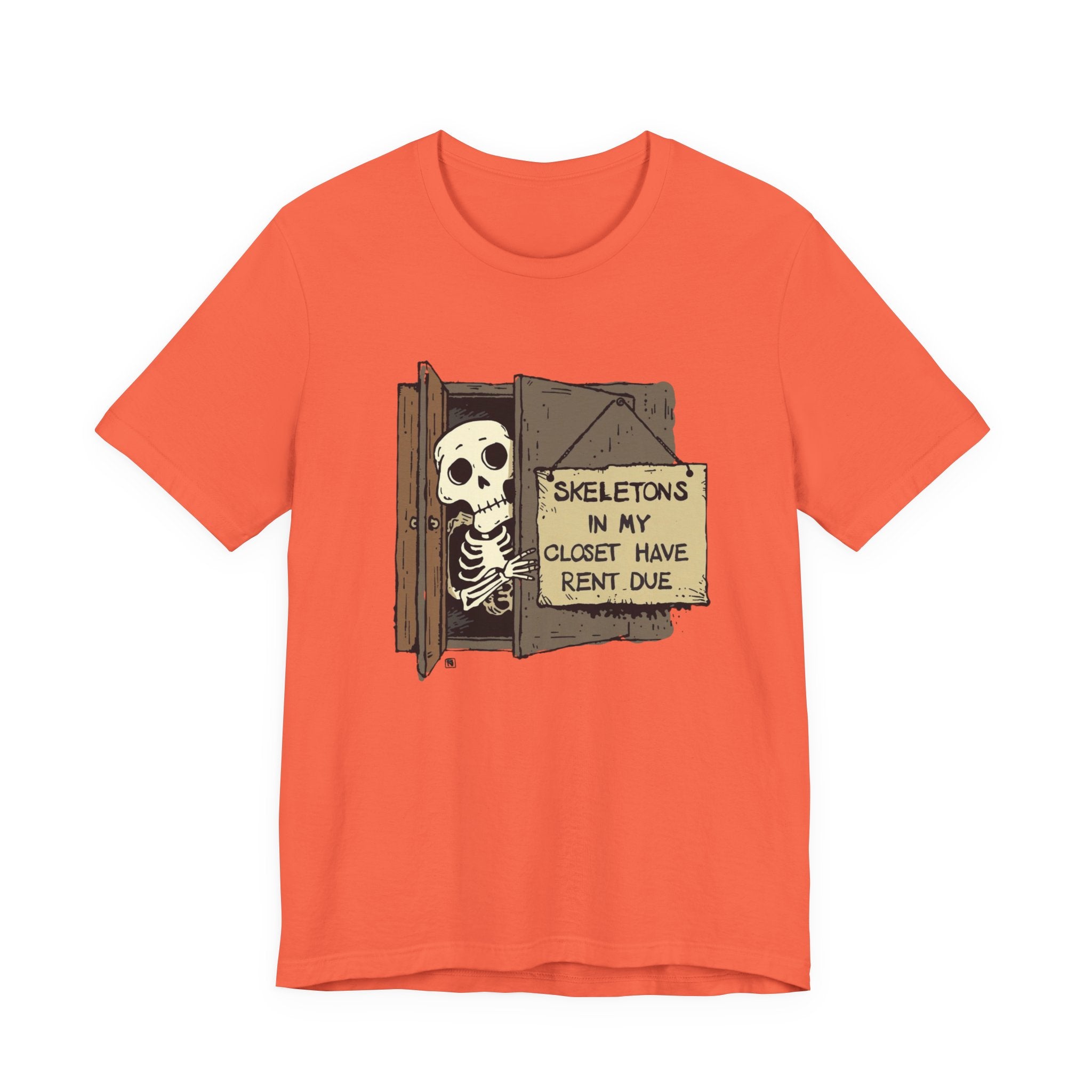 Skeletons in My Closet Tee | Funny Unisex Jersey Short Sleeve Shirt for Halloween, Casual Wear, Gift for Friends, Quirky Humor