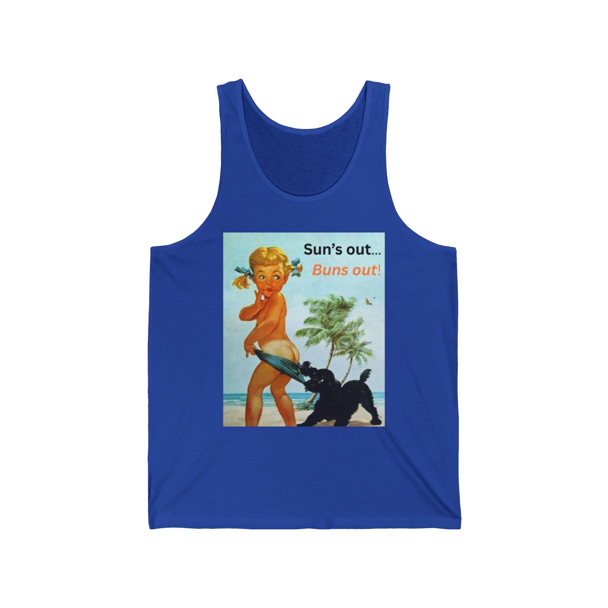 Playful Vintage Buns Out Tank | Summer Vibes Unisex Jersey Summer Tank, Beachwear, Gift for Him, Outdoor Fun, Retro Style