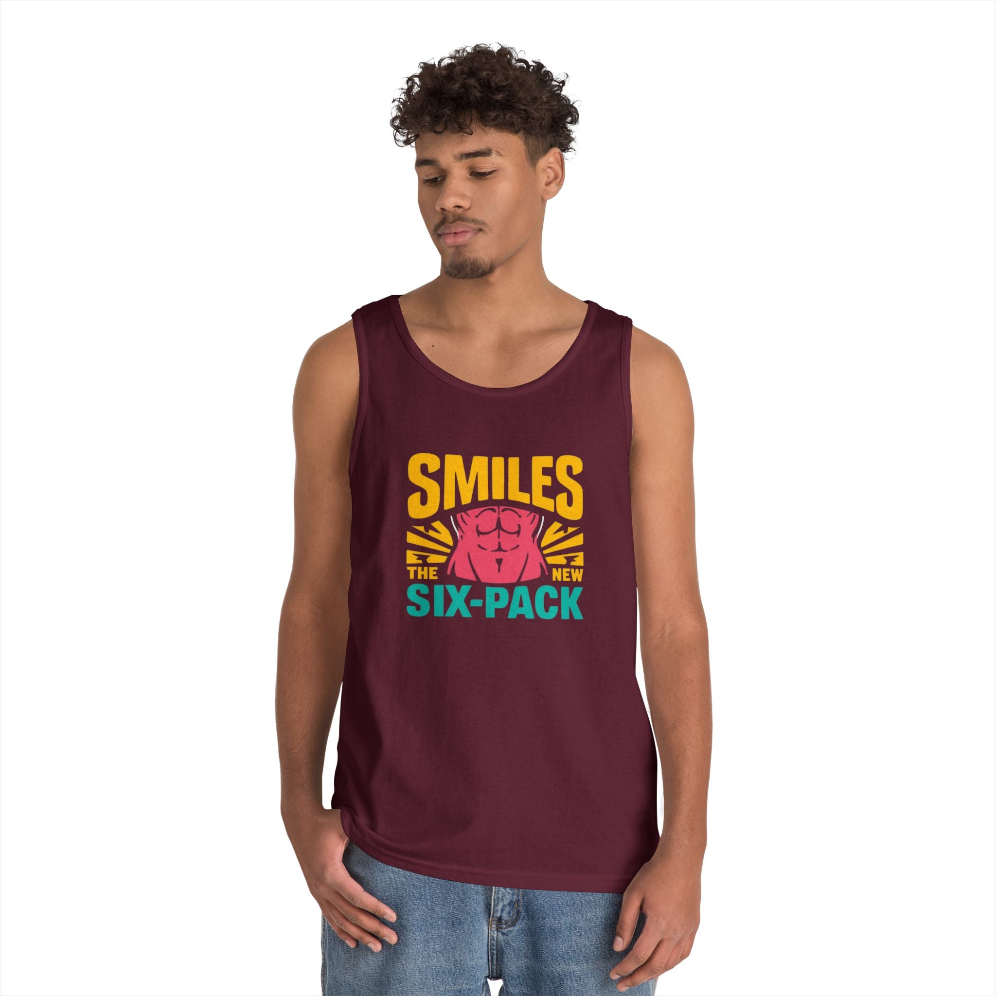 Smiles Six-Pack Cotton Tank Top | Funny Fitness Shirt, Unisex Workout Wear, Casual Summer Top, Gym Gift, Share a Smile Apparel