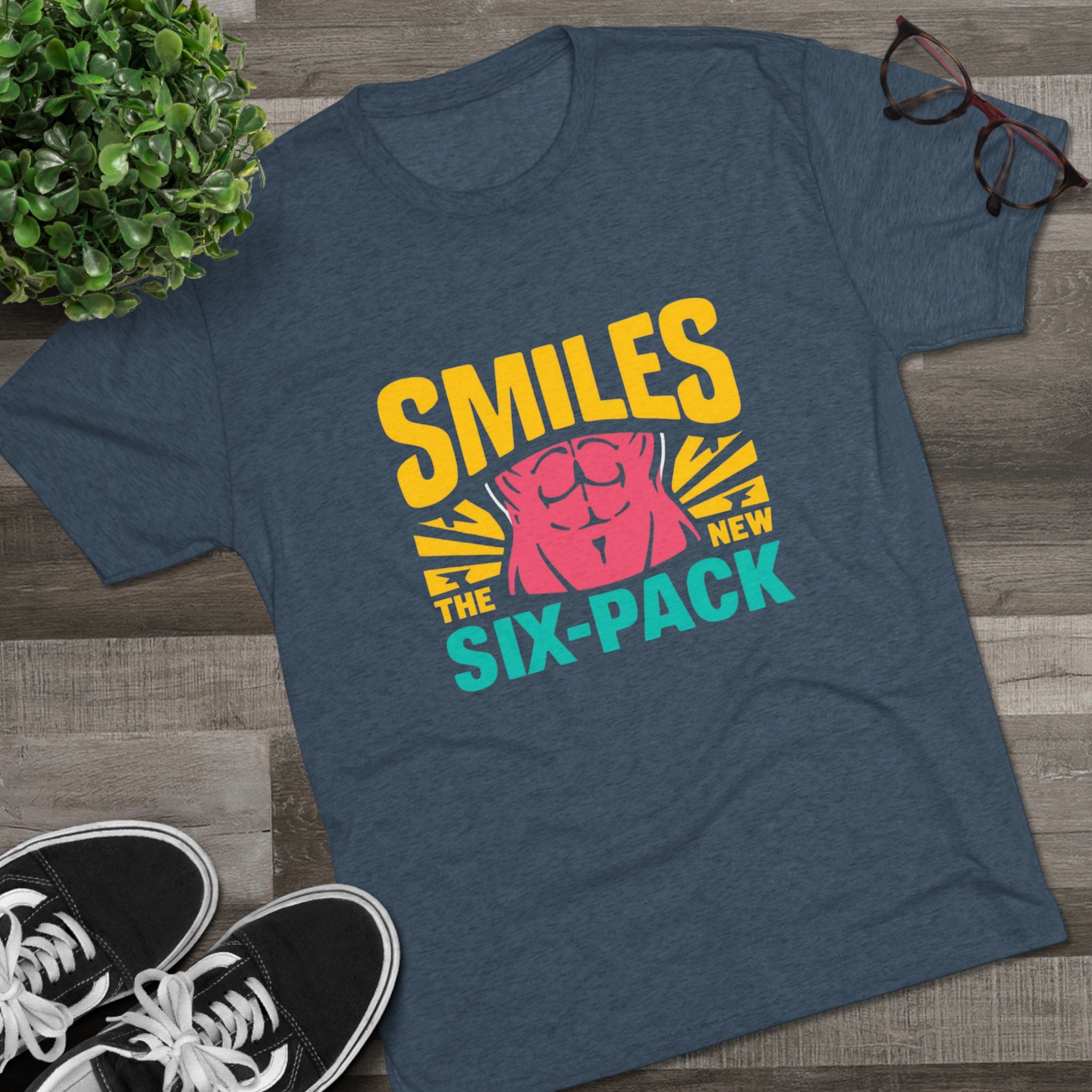 Smiles Six-Pack Tri-Blend Tee - Fun T-Shirt for Fitness Lovers, Workout Motivation, Funny Gift, Casual Wear, Birthday Present