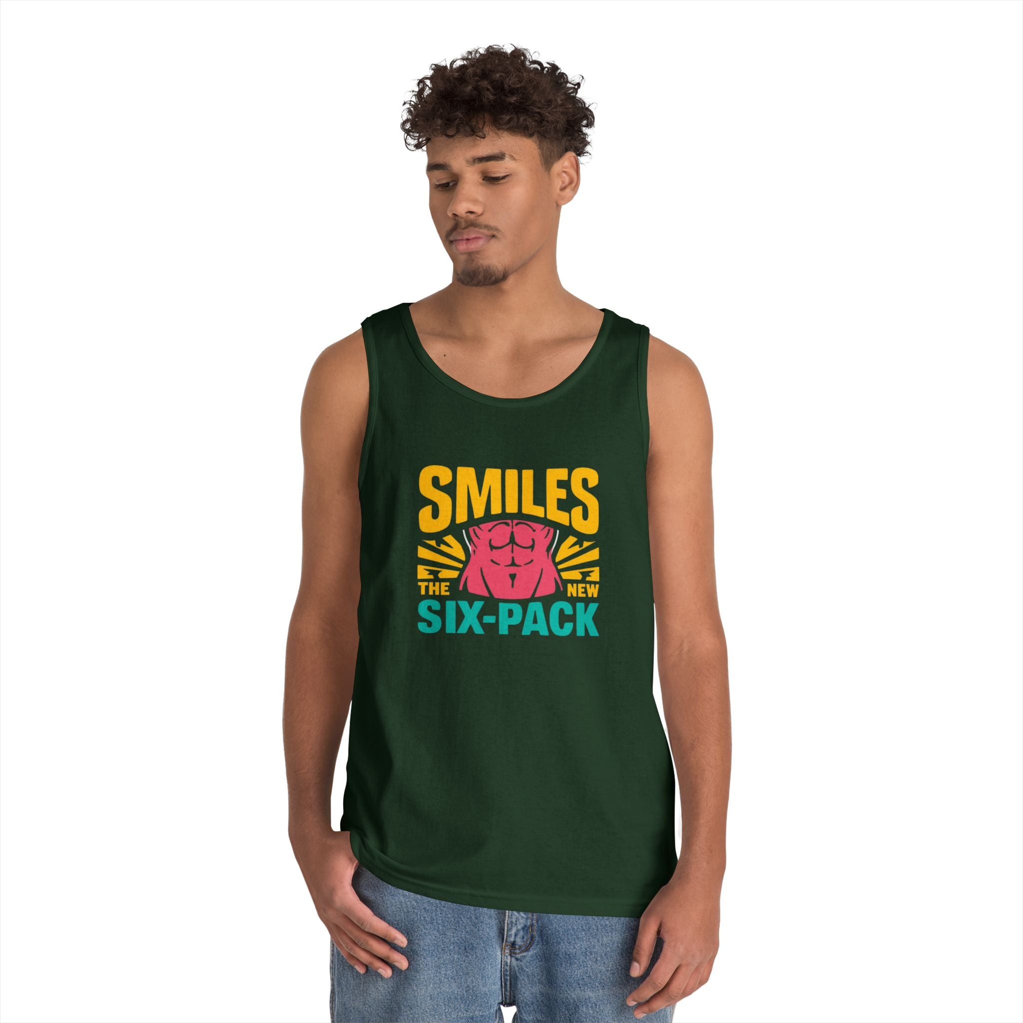 Smiles Six-Pack Cotton Tank Top | Funny Fitness Shirt, Unisex Workout Wear, Casual Summer Top, Gym Gift, Share a Smile Apparel