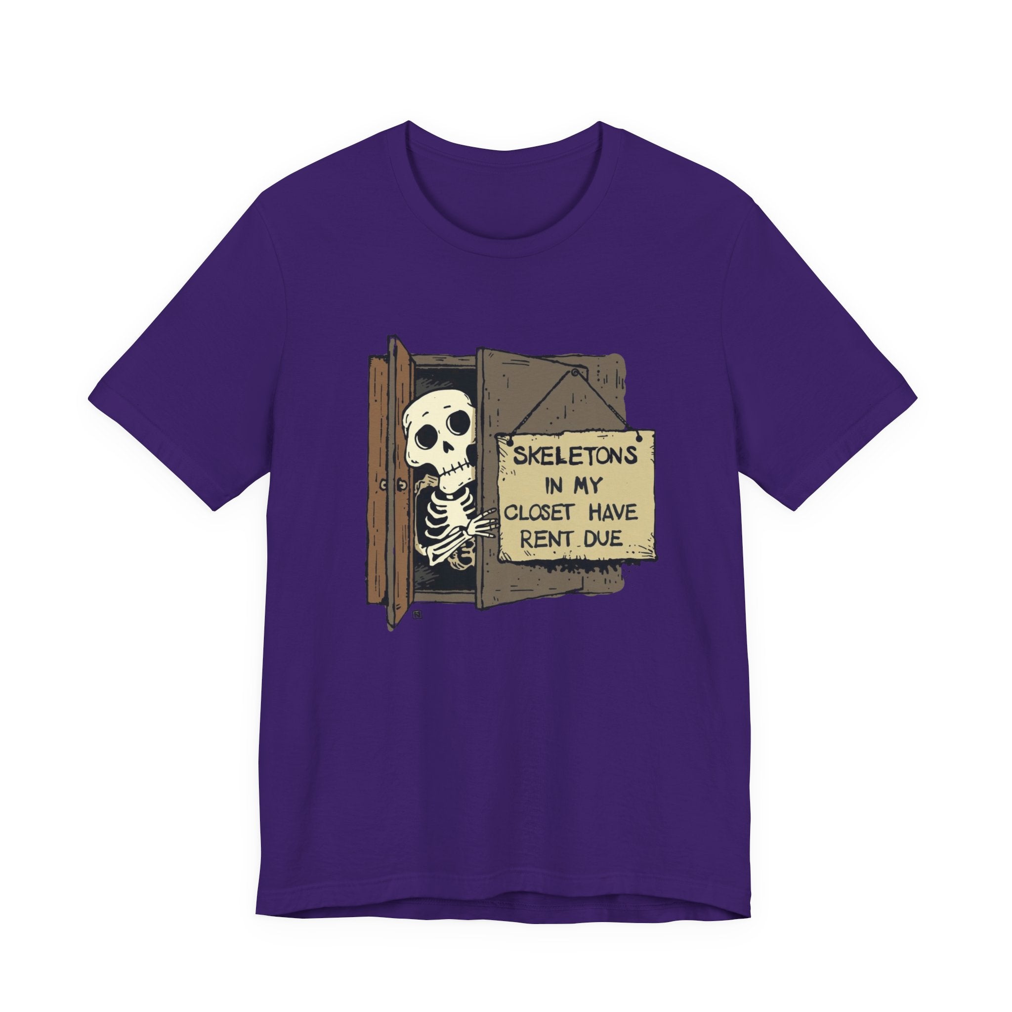 Skeletons in My Closet Tee | Funny Unisex Jersey Short Sleeve Shirt for Halloween, Casual Wear, Gift for Friends, Quirky Humor