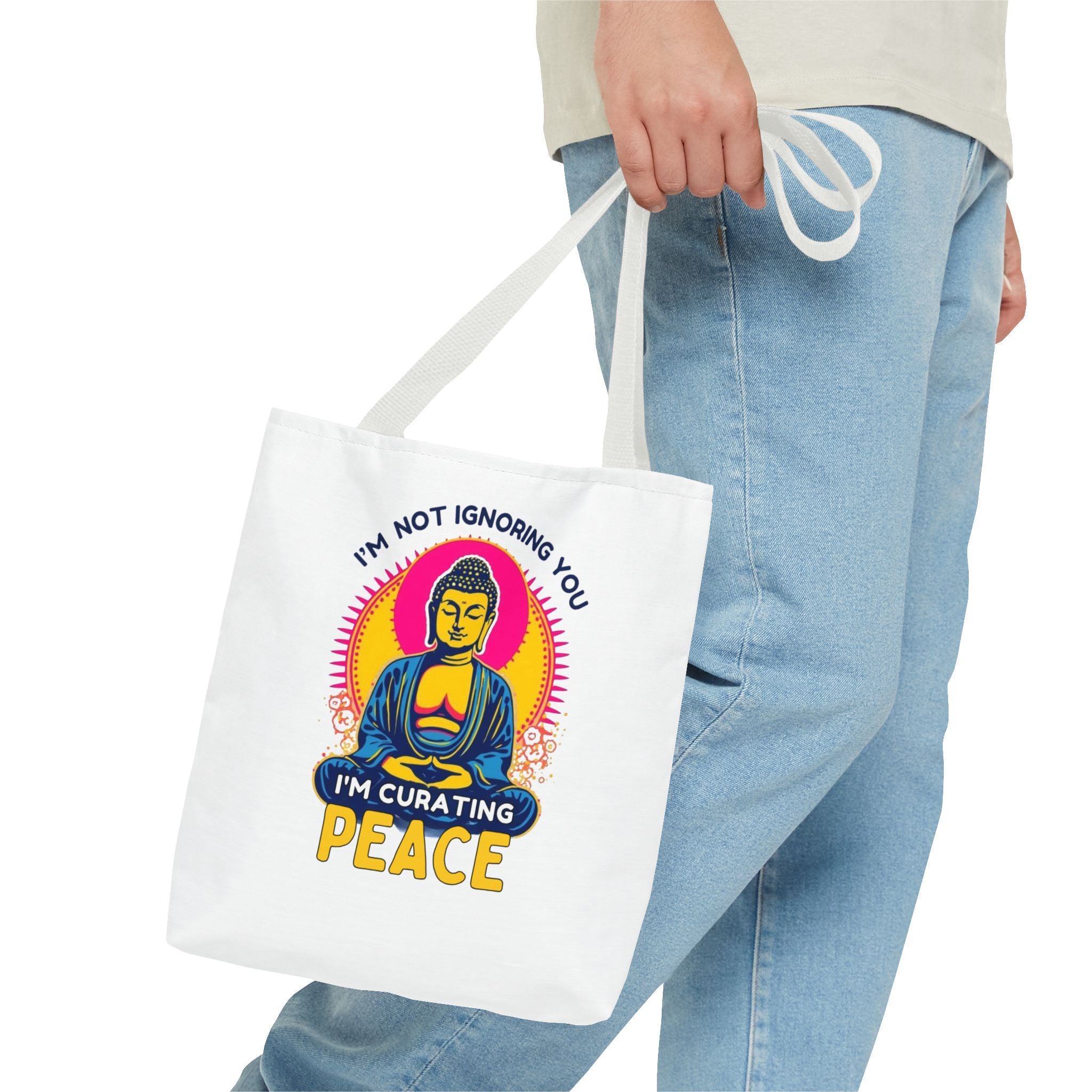 I'm Not Ignoring You I'm Curating Peace, Buddha Tote Bag – Curating Calmness, Tote for Mindfulness, Zen Gift for Relaxation, Spiritual Shopping Bag, Eco-Friendly Carryall