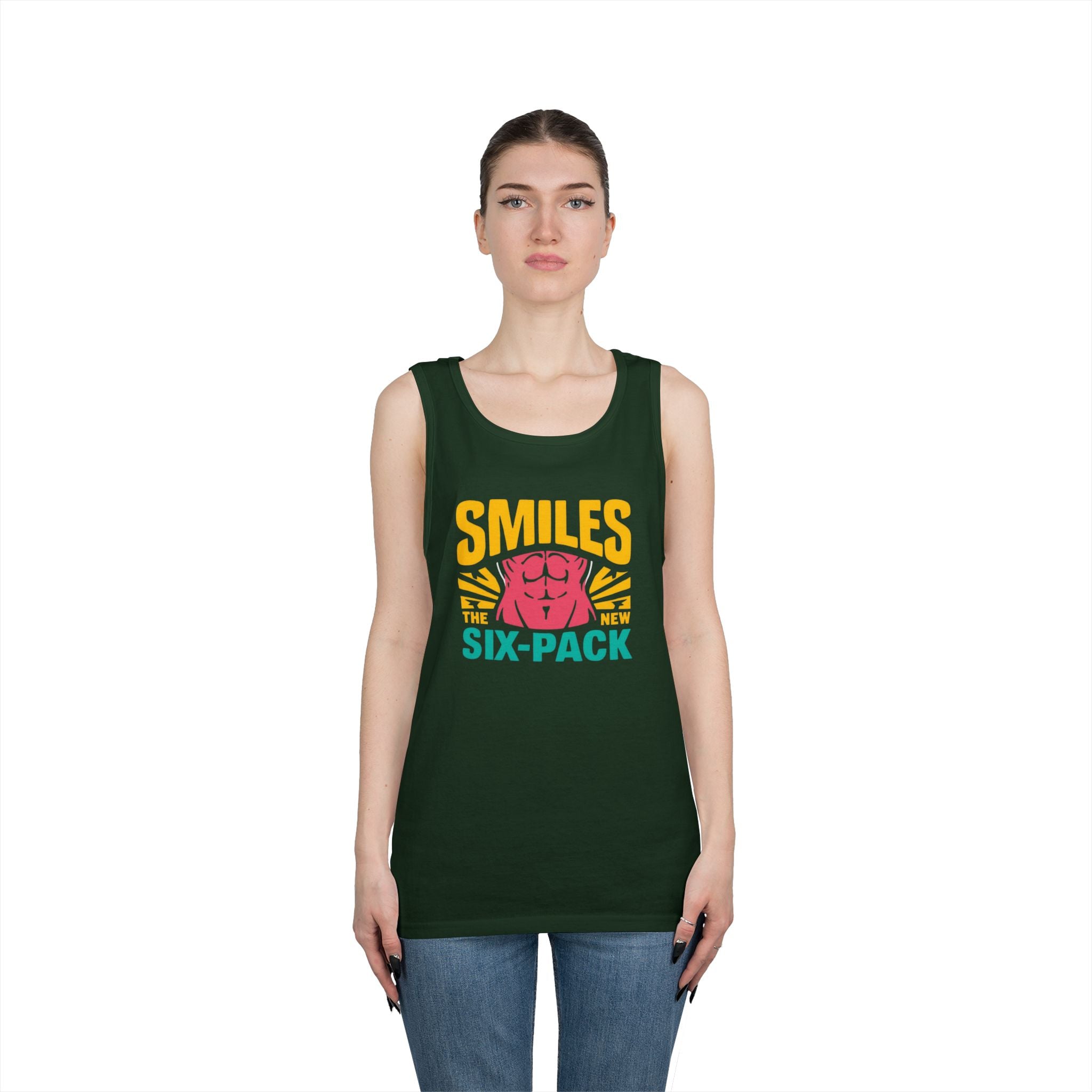 Smiles Six-Pack Cotton Tank Top | Funny Fitness Shirt, Unisex Workout Wear, Casual Summer Top, Gym Gift, Share a Smile Apparel
