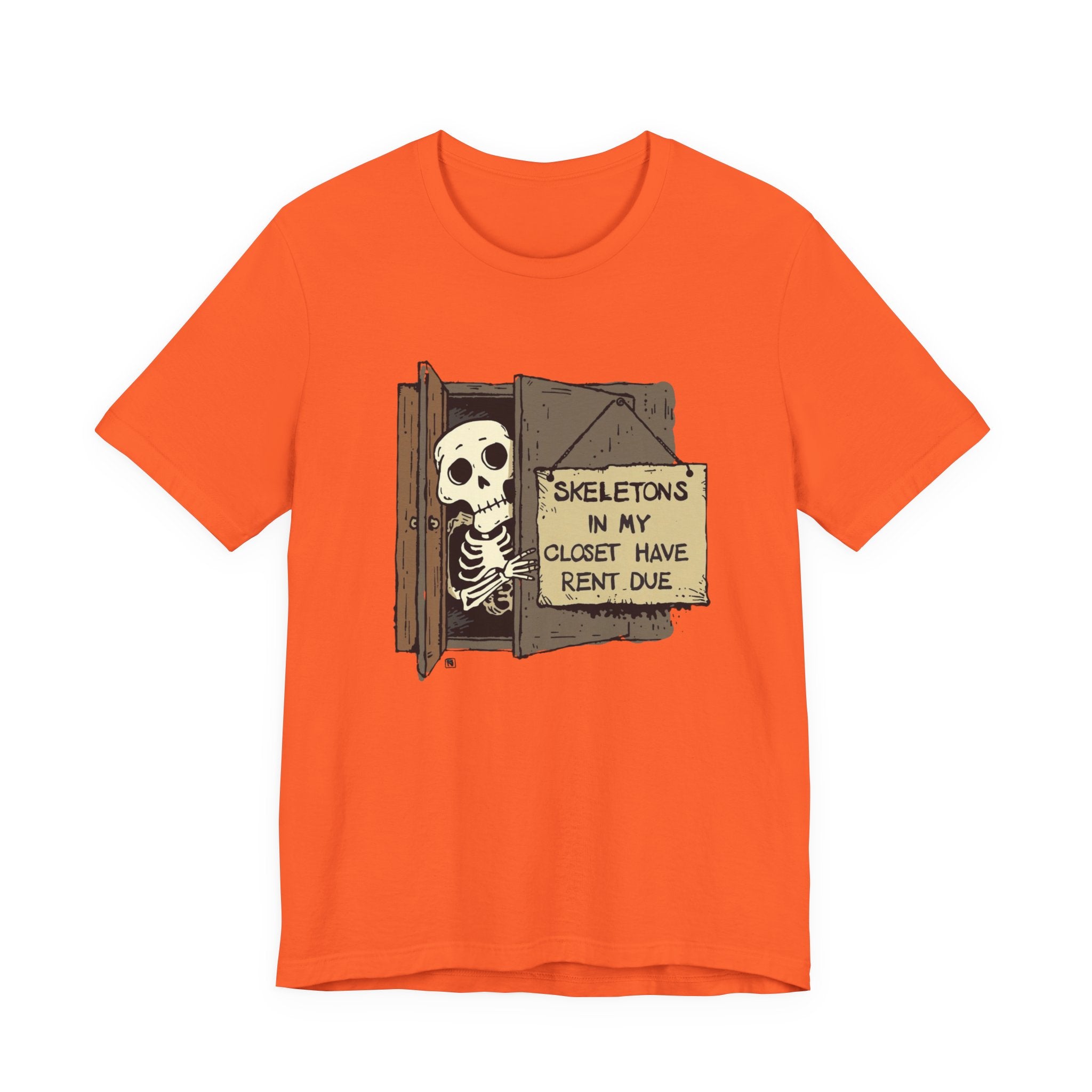 Skeletons in My Closet Tee | Funny Unisex Jersey Short Sleeve Shirt for Halloween, Casual Wear, Gift for Friends, Quirky Humor