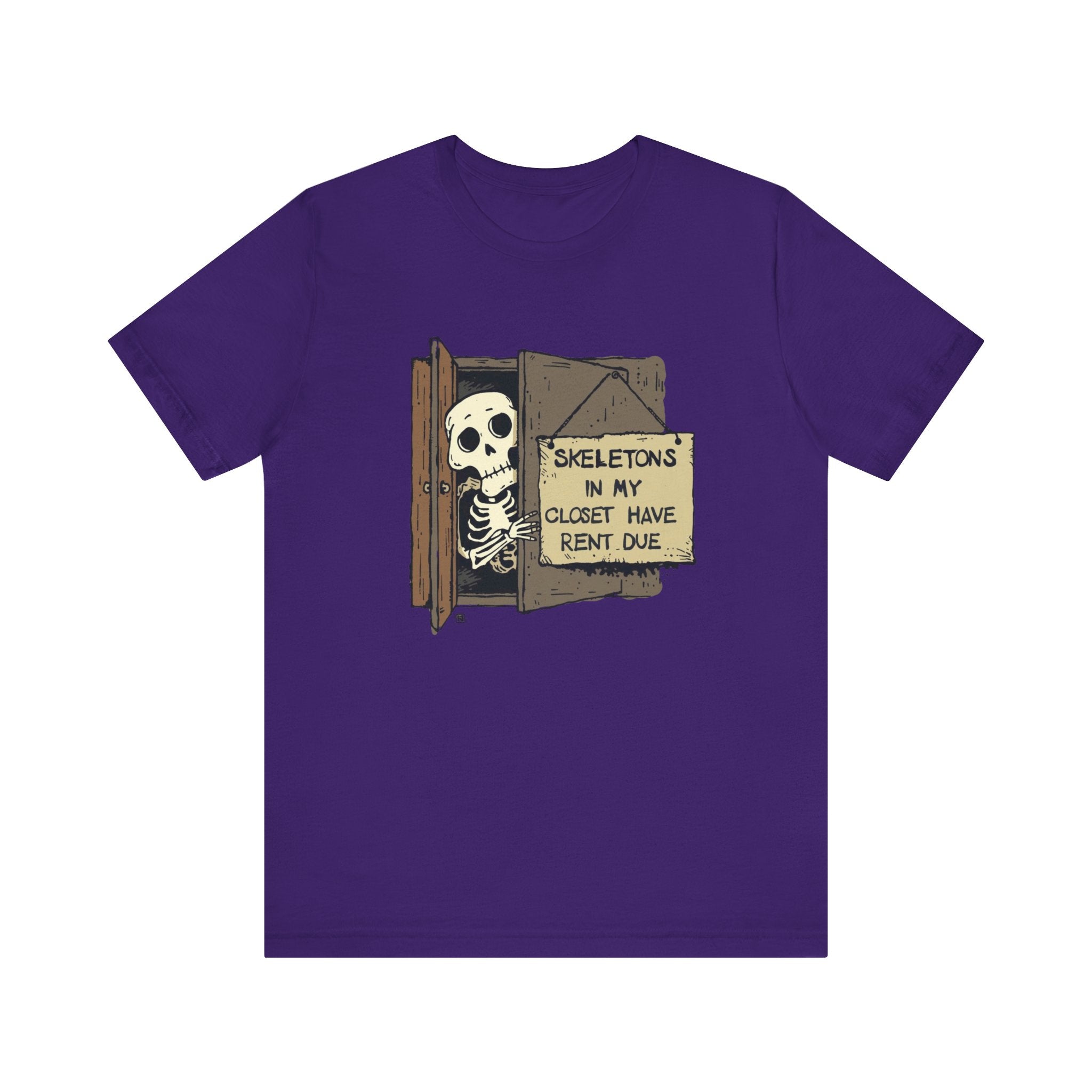 Skeletons in My Closet Tee | Funny Unisex Jersey Short Sleeve Shirt for Halloween, Casual Wear, Gift for Friends, Quirky Humor