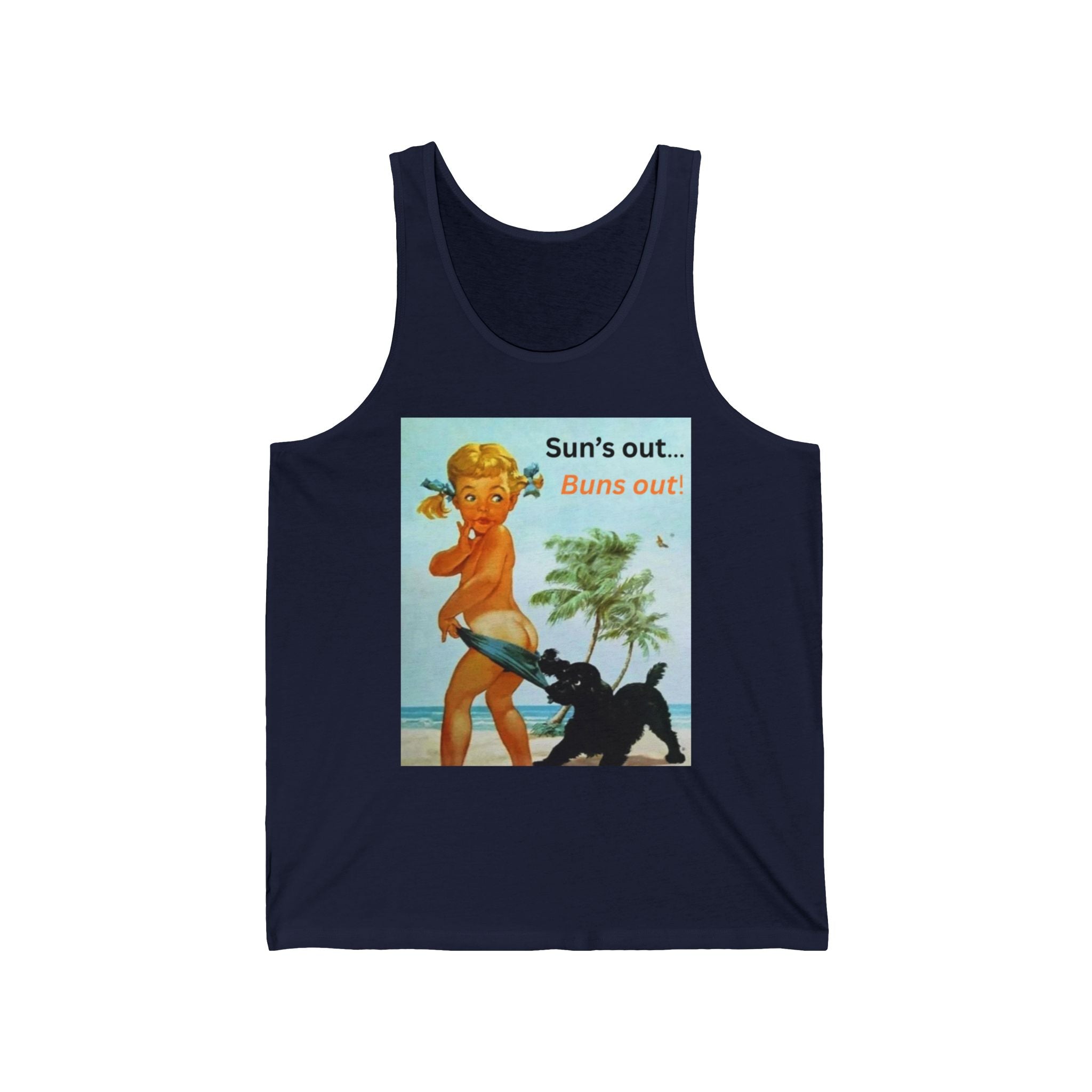 Playful Vintage Buns Out Tank | Summer Vibes Unisex Jersey Summer Tank, Beachwear, Gift for Him, Outdoor Fun, Retro Style