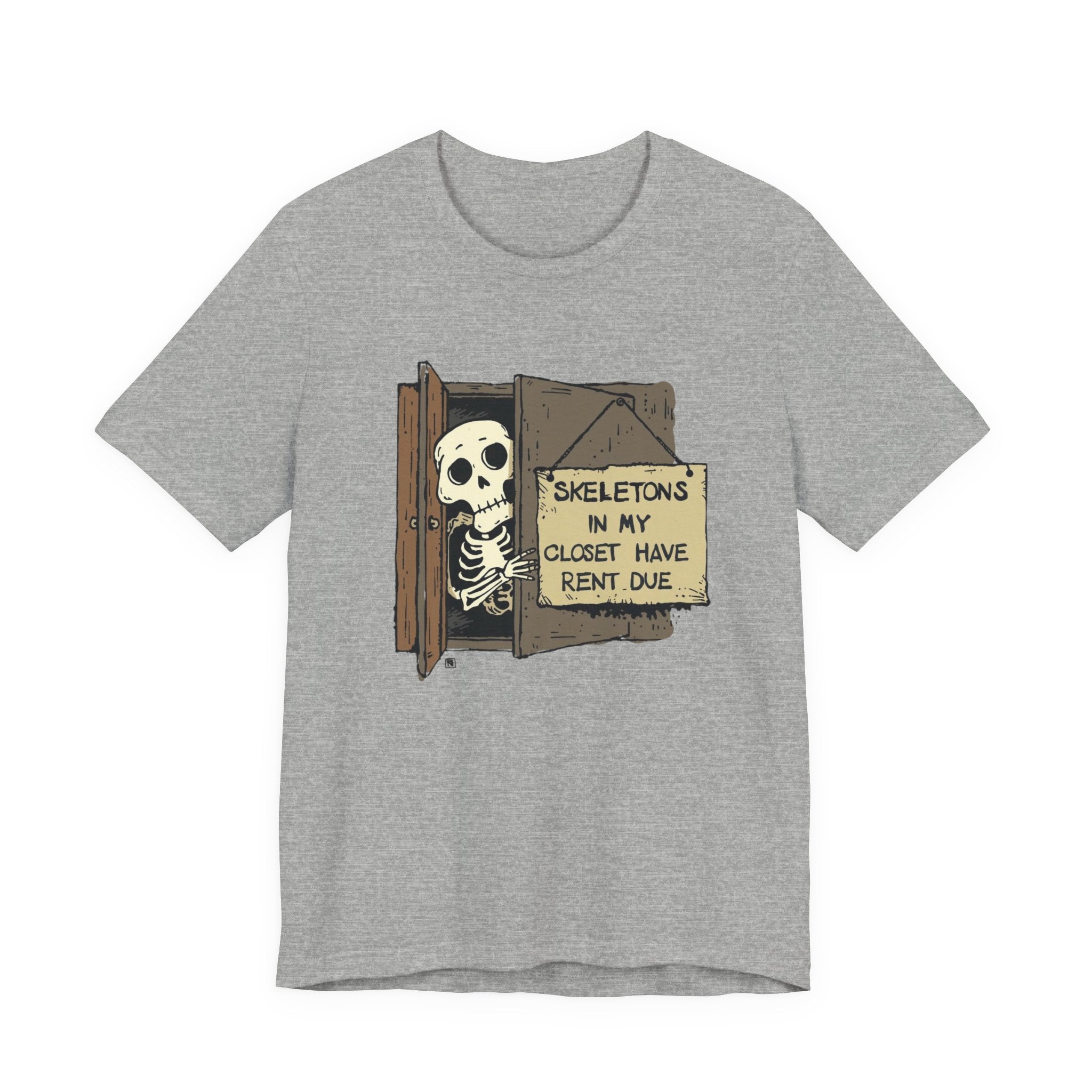 Skeletons in My Closet Tee | Funny Unisex Jersey Short Sleeve Shirt for Halloween, Casual Wear, Gift for Friends, Quirky Humor