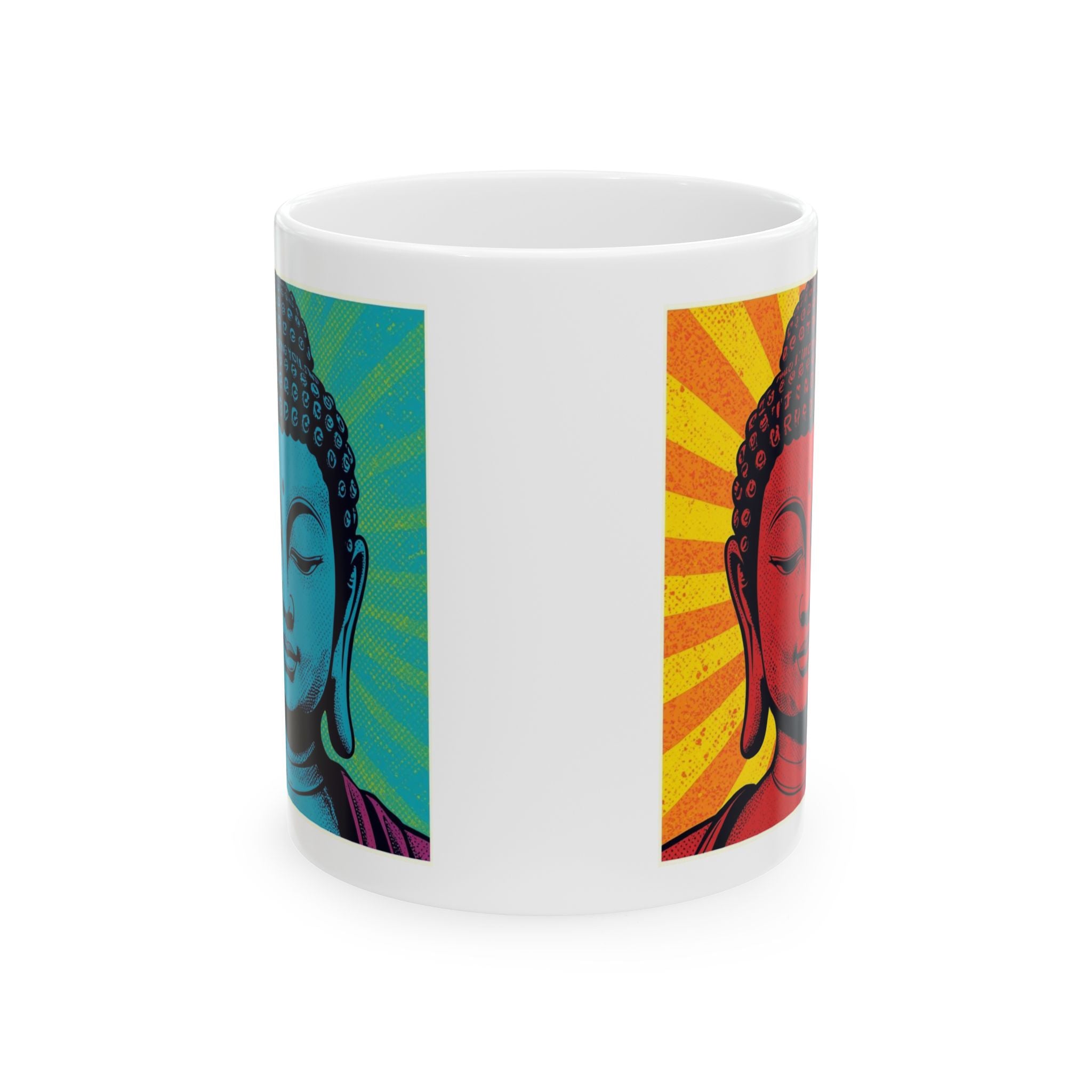 Vibrant Buddha Ceramic Mug - Colorful Coffee Cup for Mindfulness, Meditation, Yoga Lovers, Unique Gift for Spirituality
