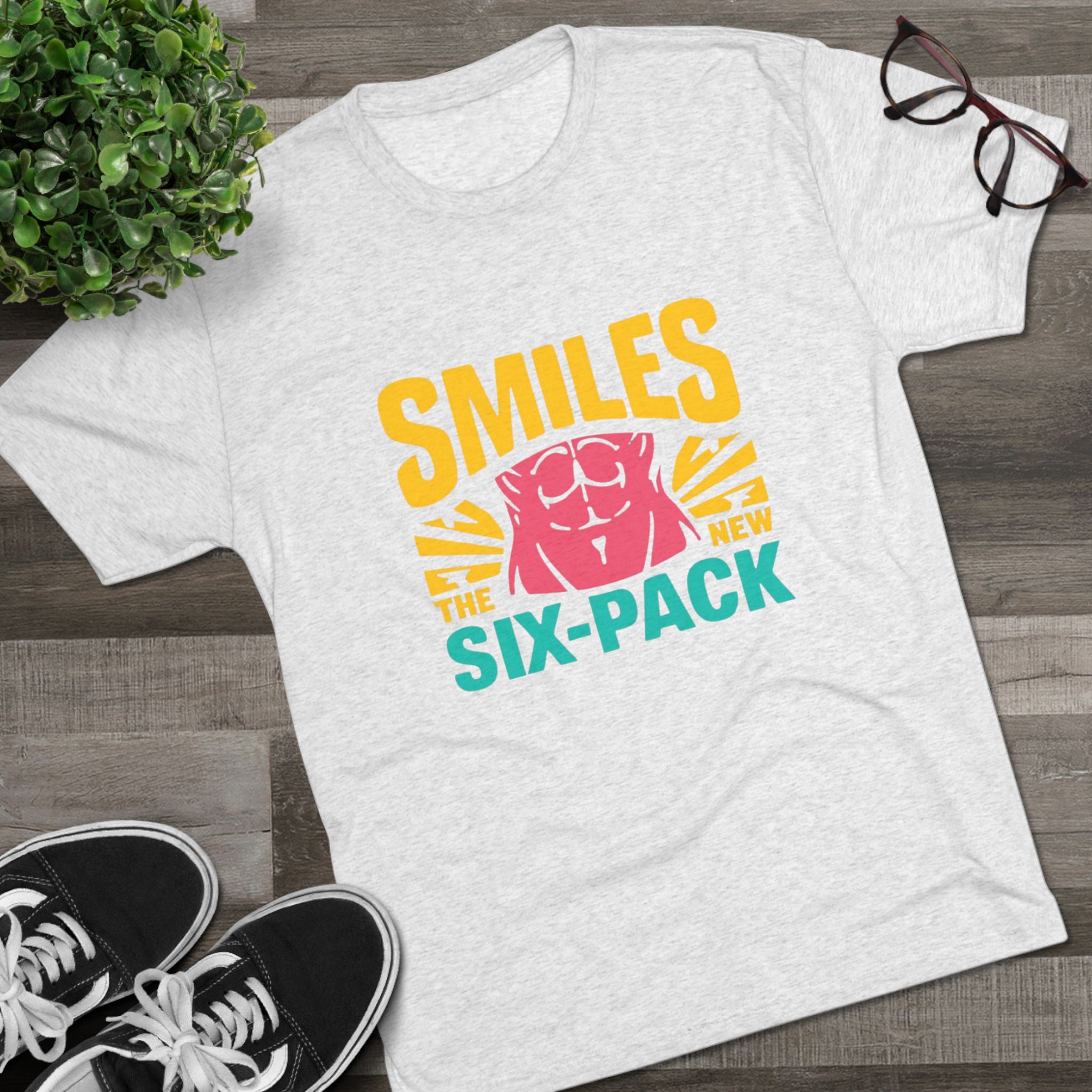 Smiles Six-Pack Tri-Blend Tee - Fun T-Shirt for Fitness Lovers, Workout Motivation, Funny Gift, Casual Wear, Birthday Present