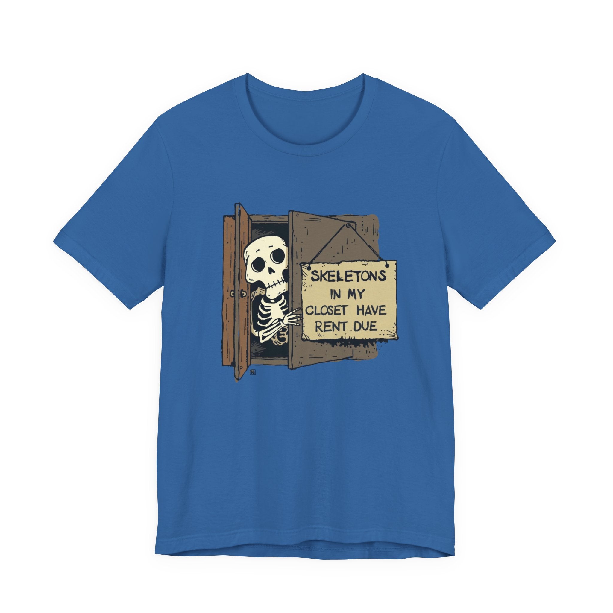 Skeletons in My Closet Tee | Funny Unisex Jersey Short Sleeve Shirt for Halloween, Casual Wear, Gift for Friends, Quirky Humor