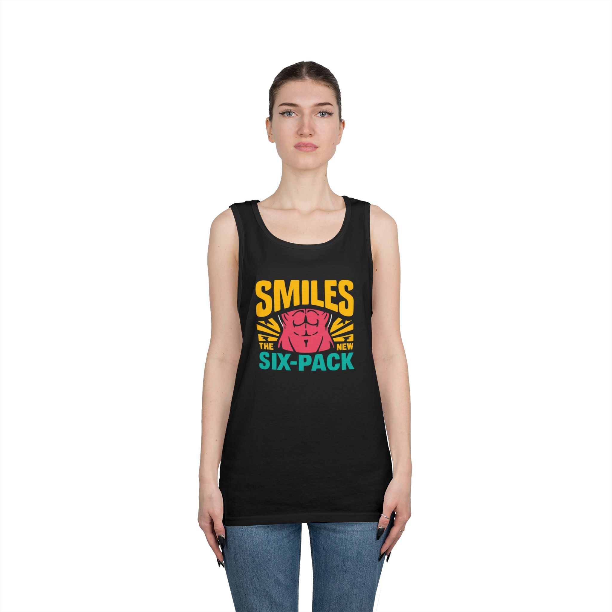 Smiles Six-Pack Cotton Tank Top | Funny Fitness Shirt, Unisex Workout Wear, Casual Summer Top, Gym Gift, Share a Smile Apparel