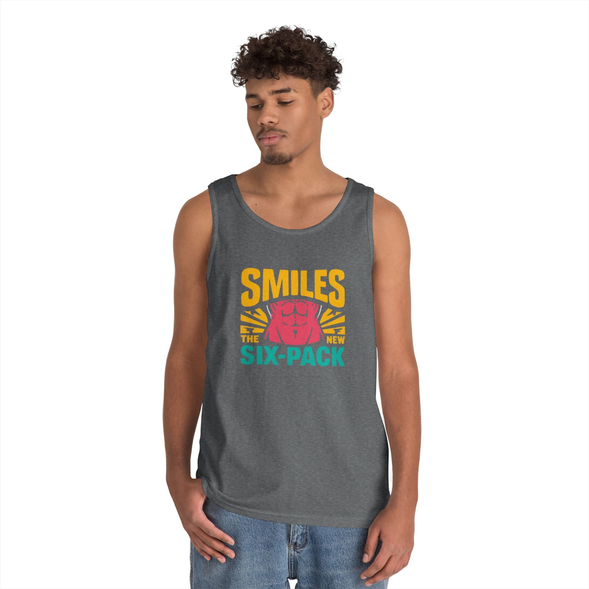 Smiles Six-Pack Cotton Tank Top | Funny Fitness Shirt, Unisex Workout Wear, Casual Summer Top, Gym Gift, Share a Smile Apparel