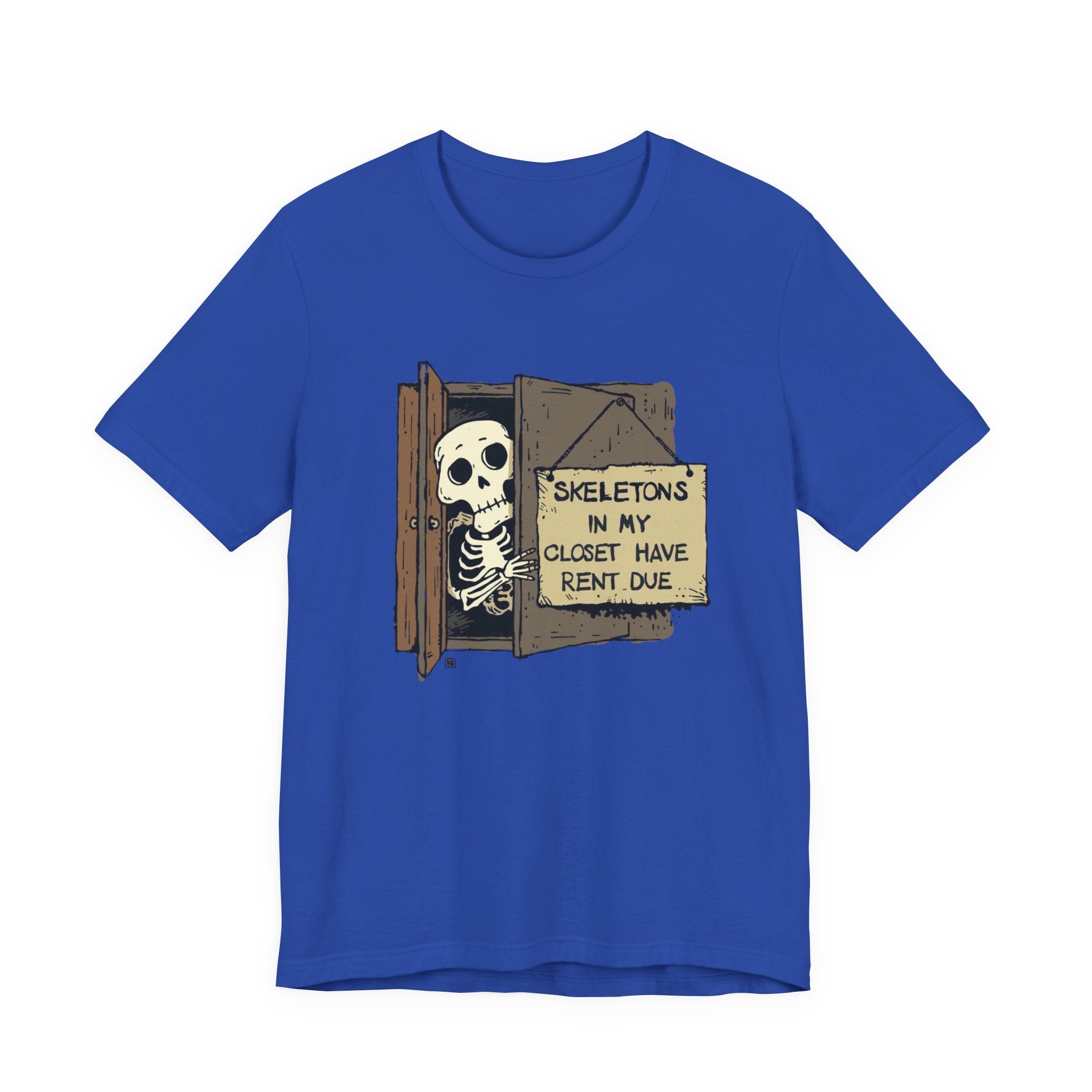 Skeletons in My Closet Tee | Funny Unisex Jersey Short Sleeve Shirt for Halloween, Casual Wear, Gift for Friends, Quirky Humor