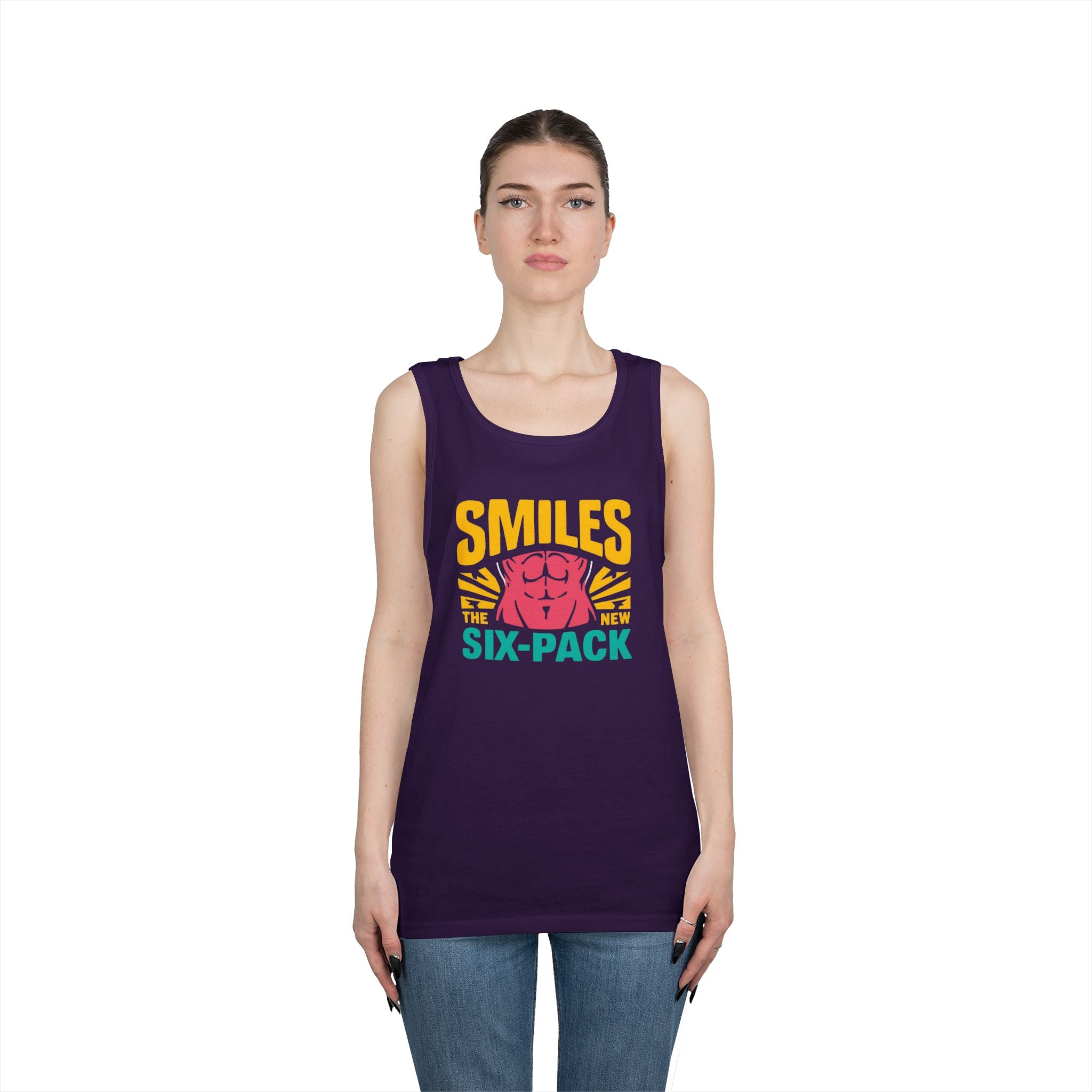 Smiles Six-Pack Cotton Tank Top | Funny Fitness Shirt, Unisex Workout Wear, Casual Summer Top, Gym Gift, Share a Smile Apparel