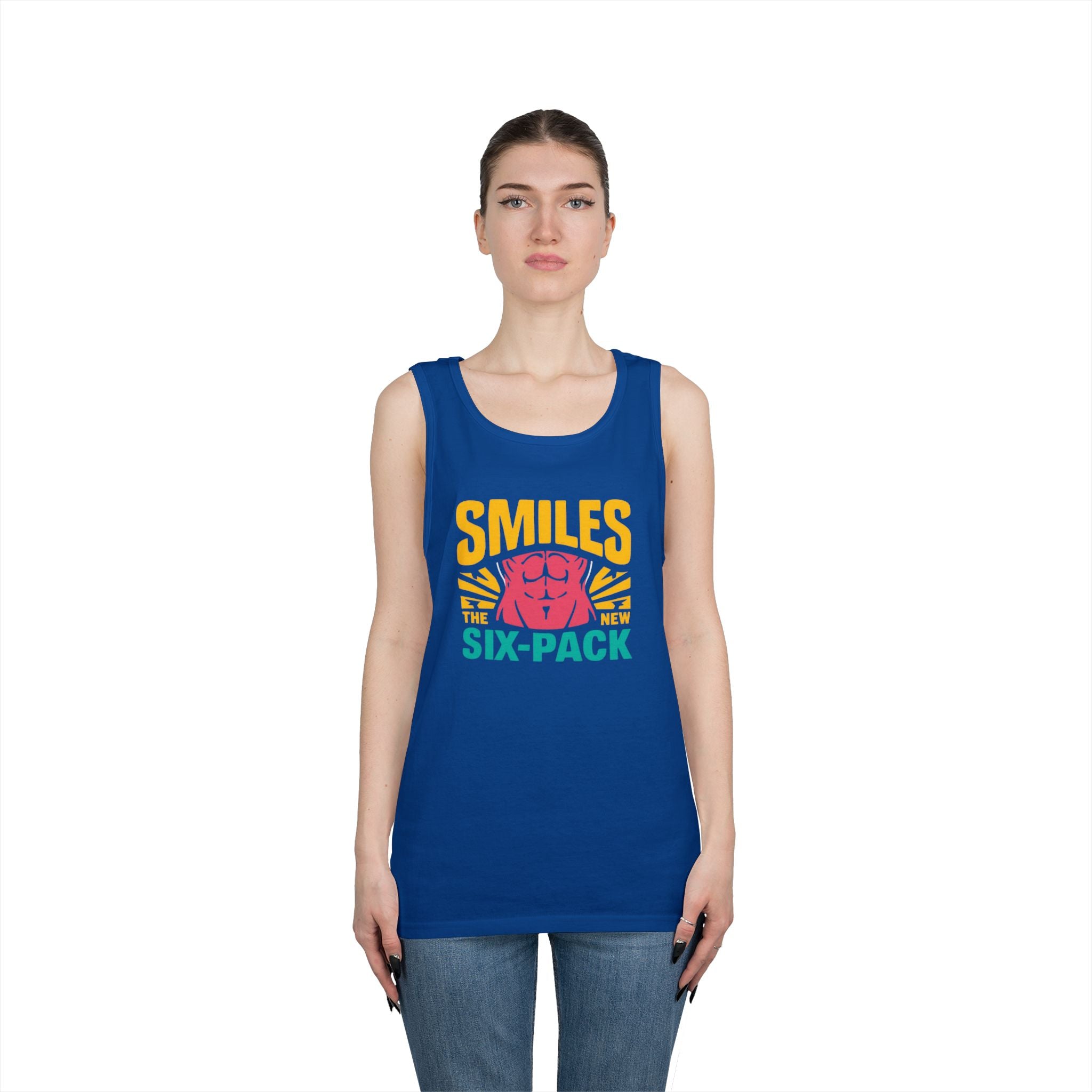 Smiles Six-Pack Cotton Tank Top | Funny Fitness Shirt, Unisex Workout Wear, Casual Summer Top, Gym Gift, Share a Smile Apparel