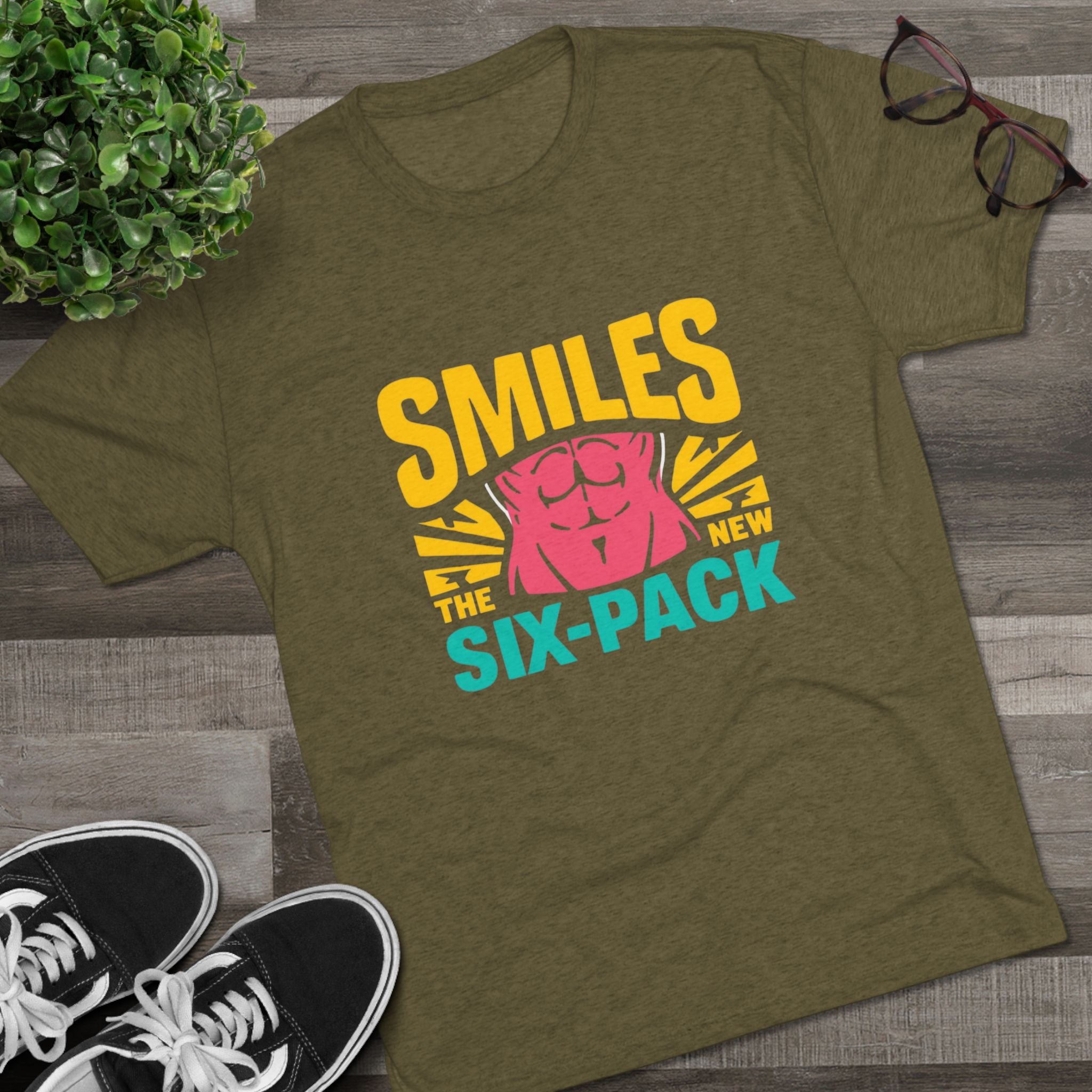 Smiles Six-Pack Tri-Blend Tee - Fun T-Shirt for Fitness Lovers, Workout Motivation, Funny Gift, Casual Wear, Birthday Present