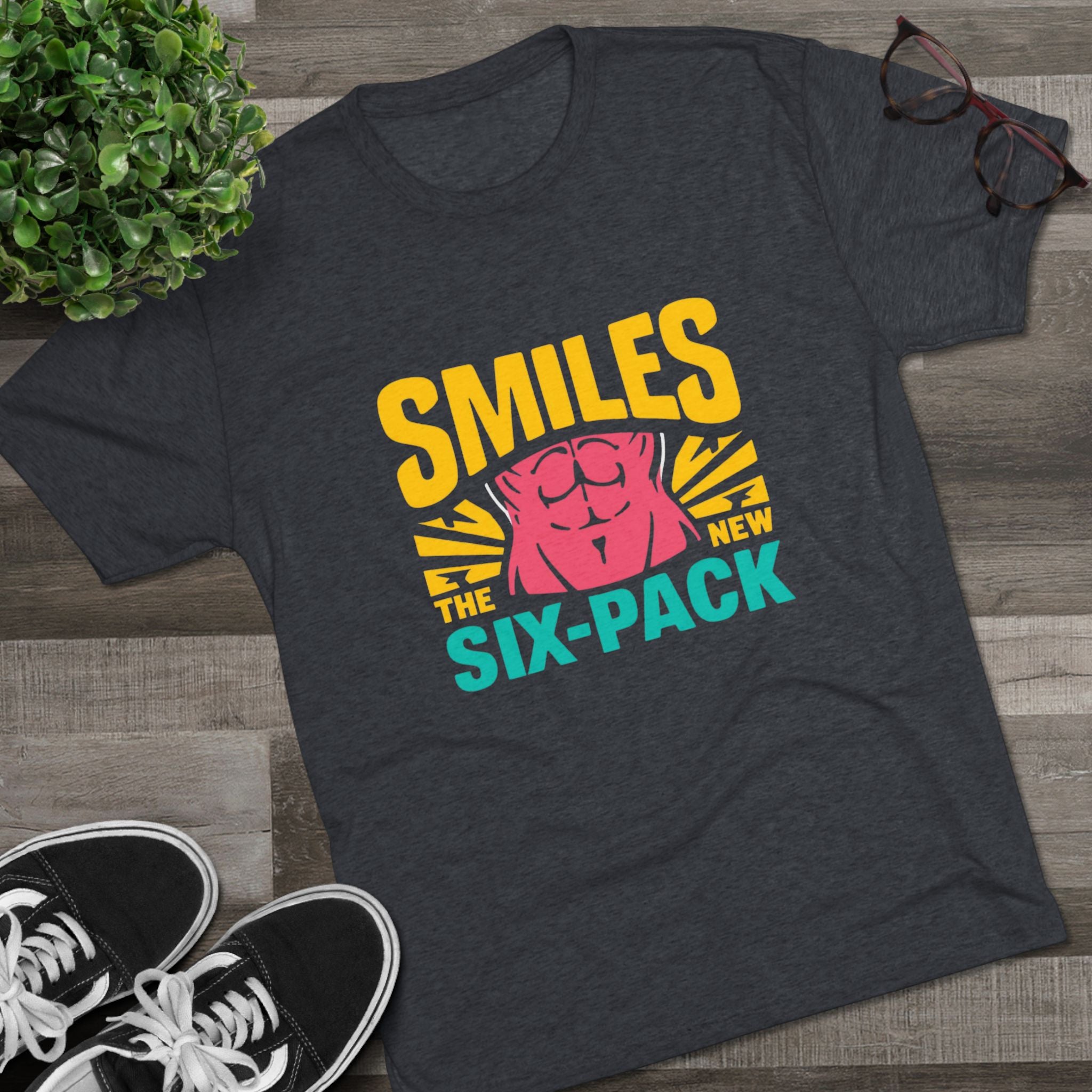 Smiles Six-Pack Tri-Blend Tee - Fun T-Shirt for Fitness Lovers, Workout Motivation, Funny Gift, Casual Wear, Birthday Present