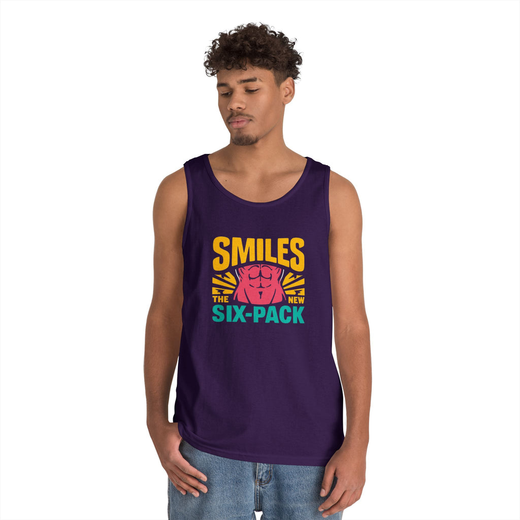 Smiles Six-Pack Cotton Tank Top | Funny Fitness Shirt, Unisex Workout Wear, Casual Summer Top, Gym Gift, Share a Smile Apparel