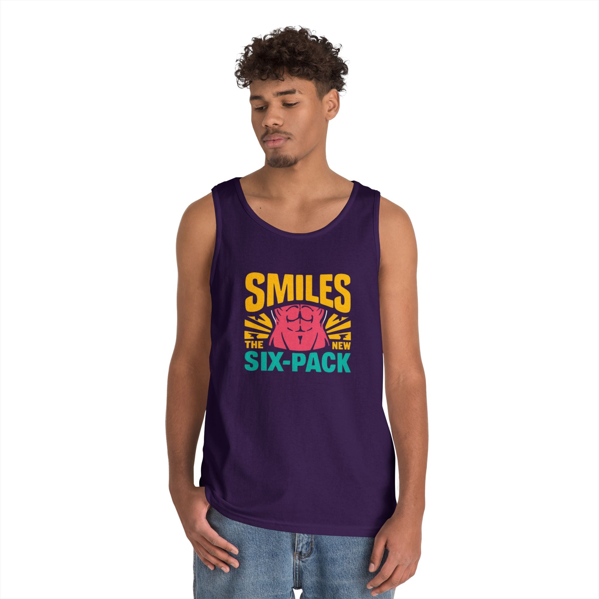 Smiles Six-Pack Cotton Tank Top | Funny Fitness Shirt, Unisex Workout Wear, Casual Summer Top, Gym Gift, Share a Smile Apparel