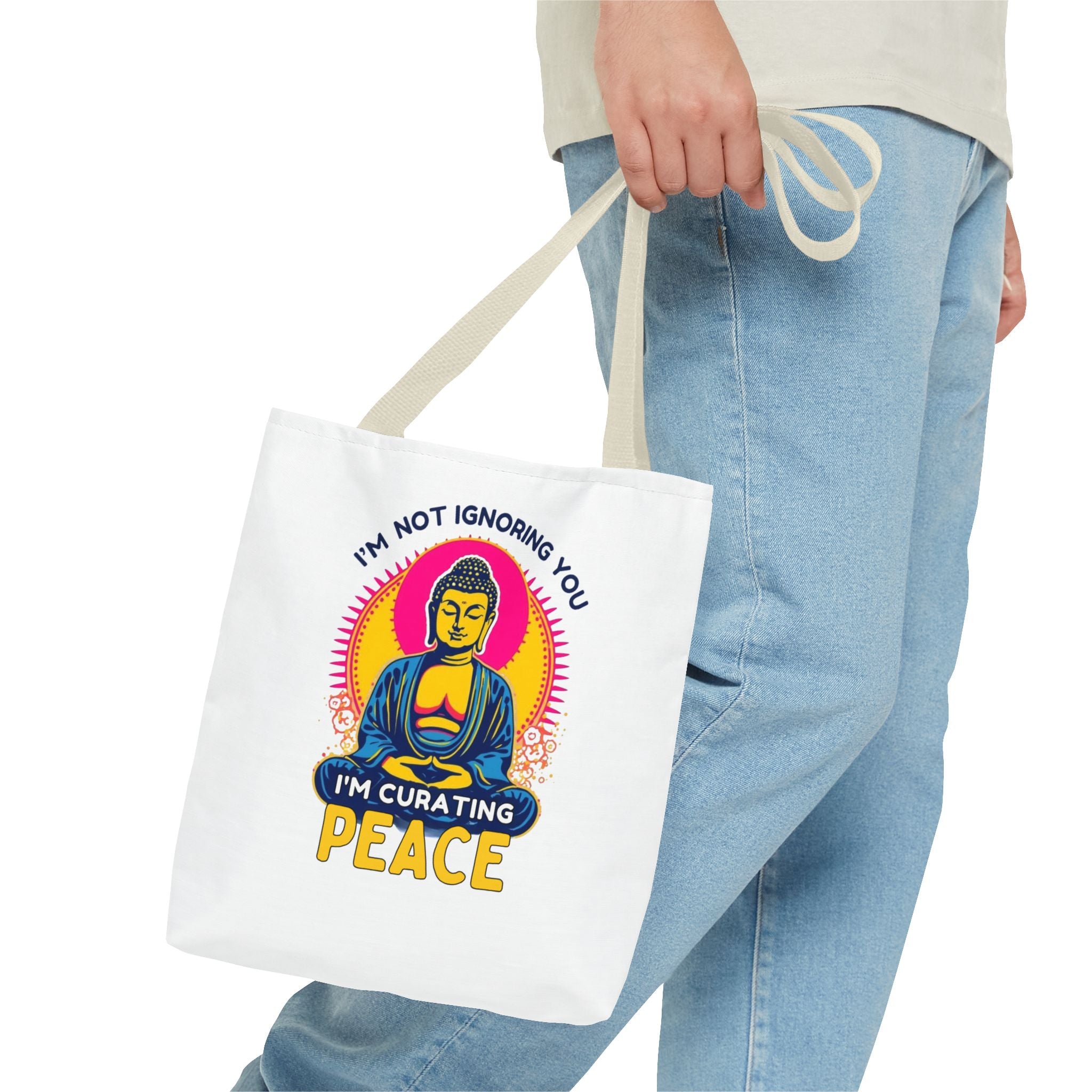 I'm Not Ignoring You I'm Curating Peace, Buddha Tote Bag – Curating Calmness, Tote for Mindfulness, Zen Gift for Relaxation, Spiritual Shopping Bag, Eco-Friendly Carryall