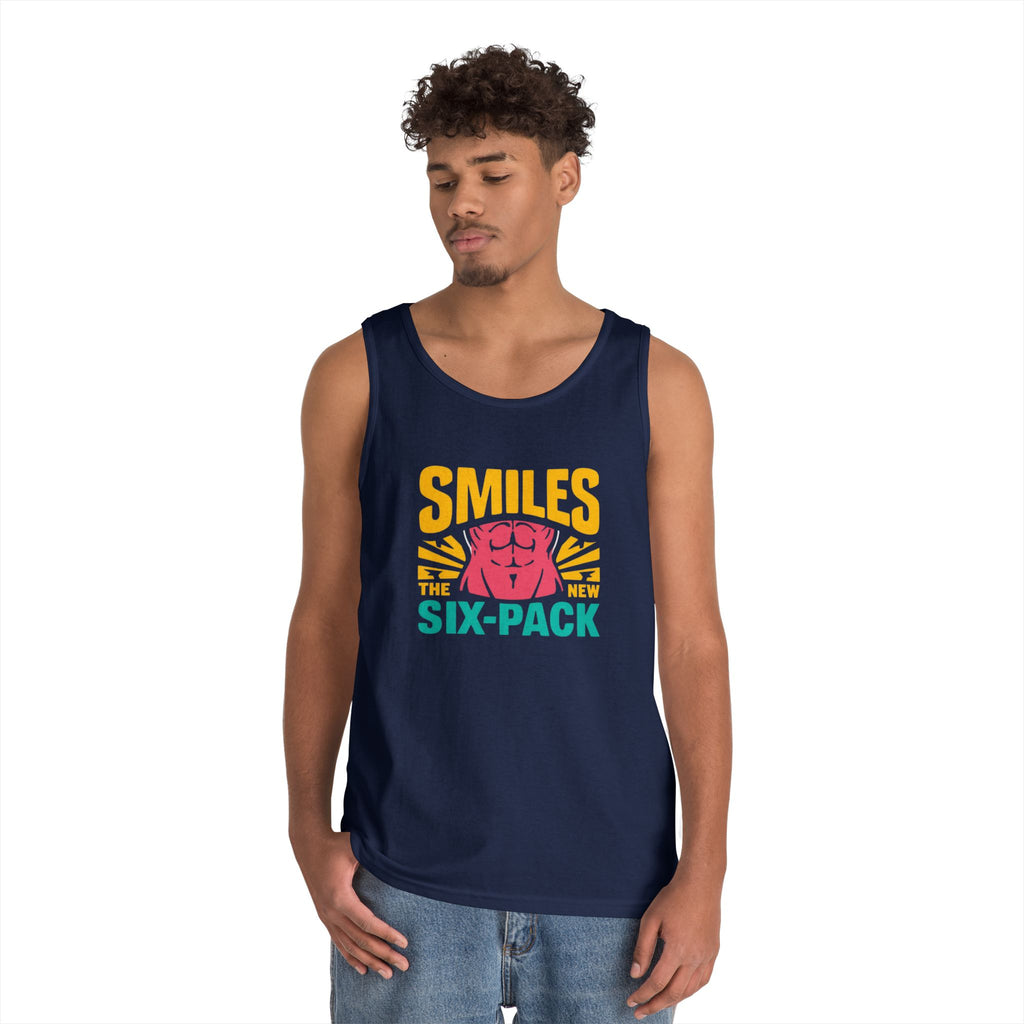 Smiles Six-Pack Cotton Tank Top | Funny Fitness Shirt, Unisex Workout Wear, Casual Summer Top, Gym Gift, Share a Smile Apparel