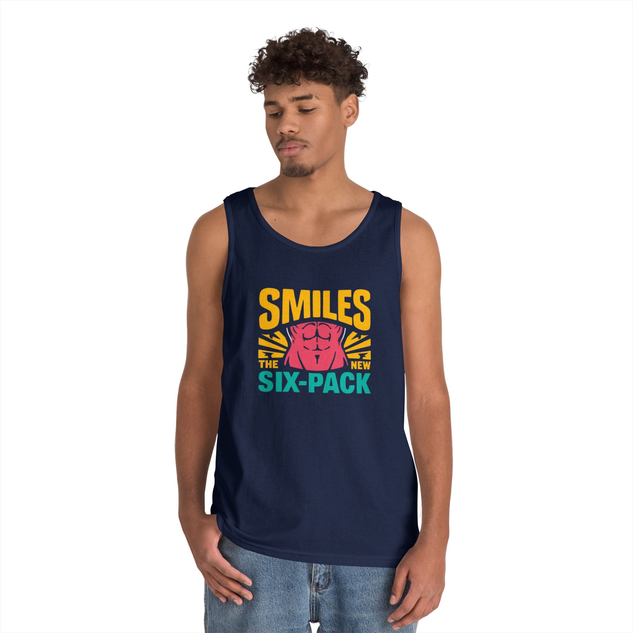 Smiles Six-Pack Cotton Tank Top | Funny Fitness Shirt, Unisex Workout Wear, Casual Summer Top, Gym Gift, Share a Smile Apparel
