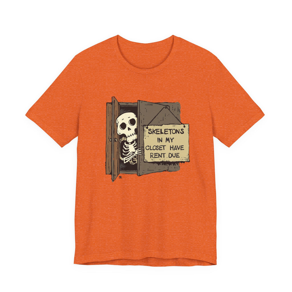 Skeletons in My Closet Tee | Funny Unisex Jersey Short Sleeve Shirt for Halloween, Casual Wear, Gift for Friends, Quirky Humor
