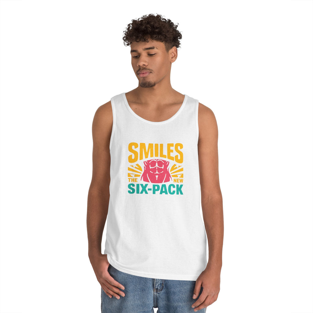 Smiles Six-Pack Cotton Tank Top | Funny Fitness Shirt, Unisex Workout Wear, Casual Summer Top, Gym Gift, Share a Smile Apparel