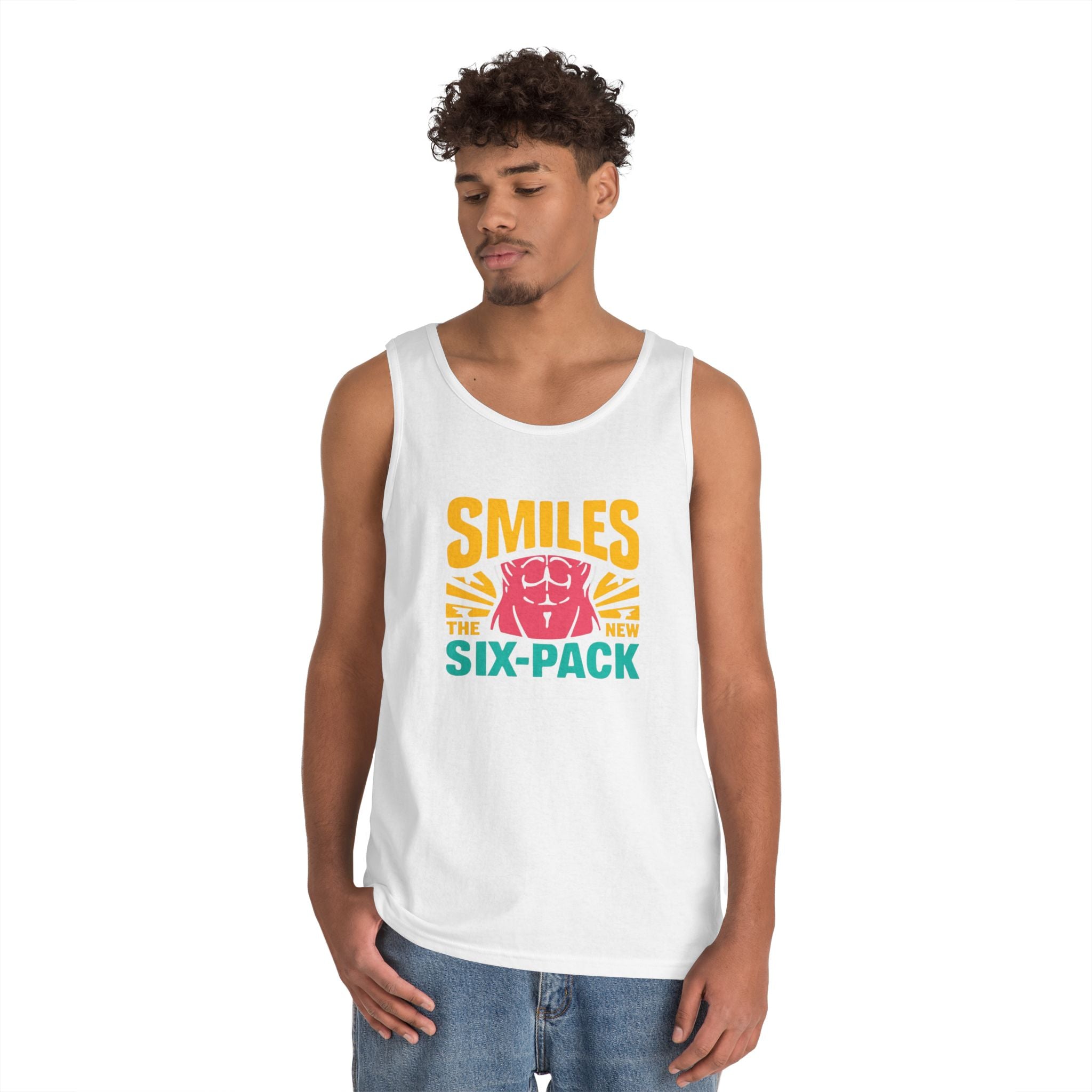 Smiles Six-Pack Cotton Tank Top | Funny Fitness Shirt, Unisex Workout Wear, Casual Summer Top, Gym Gift, Share a Smile Apparel