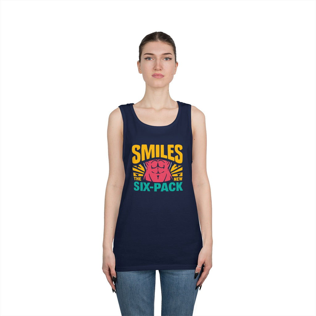 Smiles Six-Pack Cotton Tank Top | Funny Fitness Shirt, Unisex Workout Wear, Casual Summer Top, Gym Gift, Share a Smile Apparel