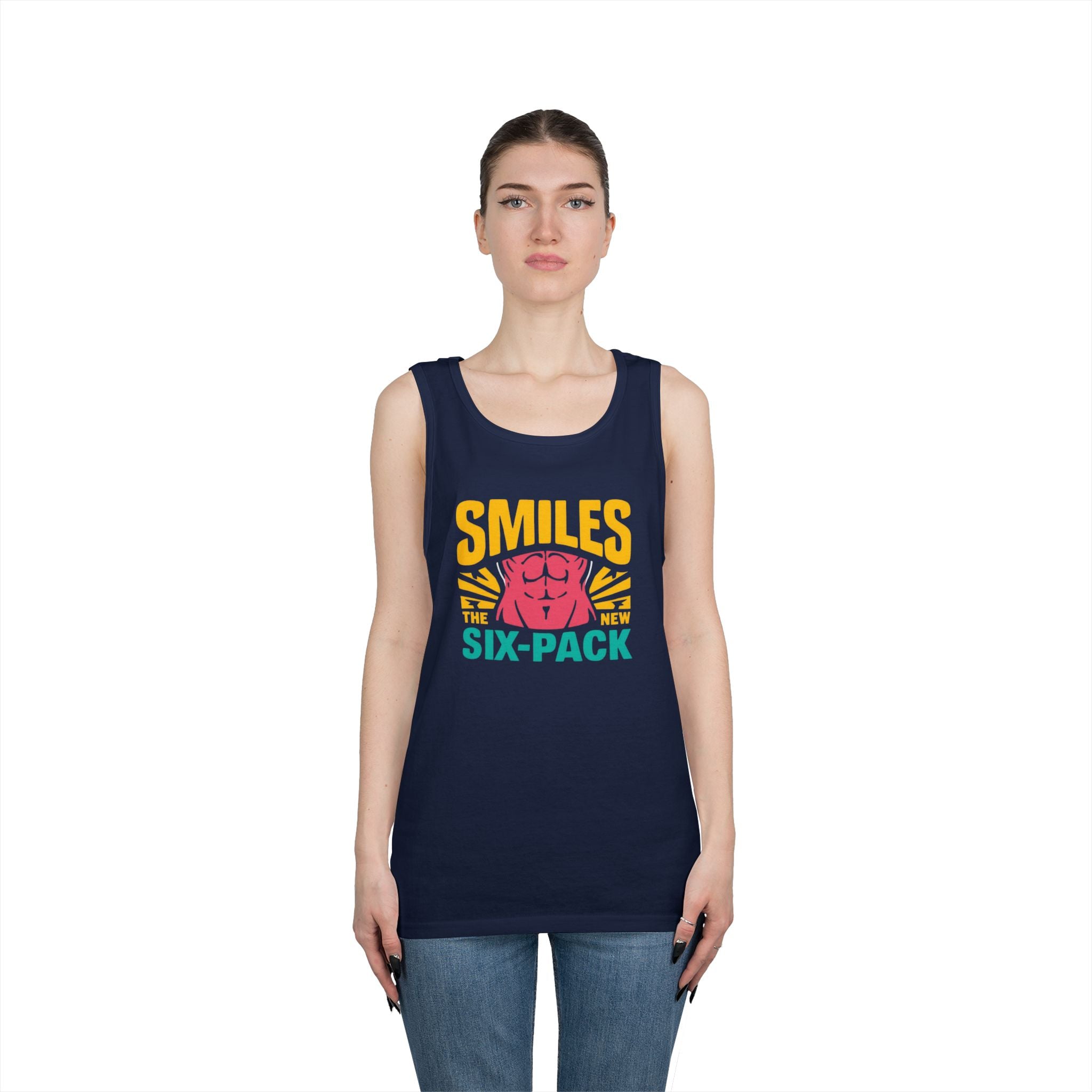 Smiles Six-Pack Cotton Tank Top | Funny Fitness Shirt, Unisex Workout Wear, Casual Summer Top, Gym Gift, Share a Smile Apparel