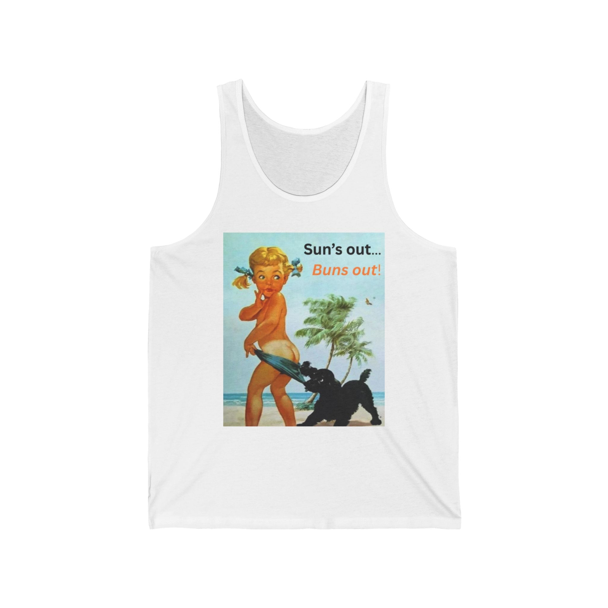 Playful Vintage Buns Out Tank | Summer Vibes Unisex Jersey Summer Tank, Beachwear, Gift for Him, Outdoor Fun, Retro Style