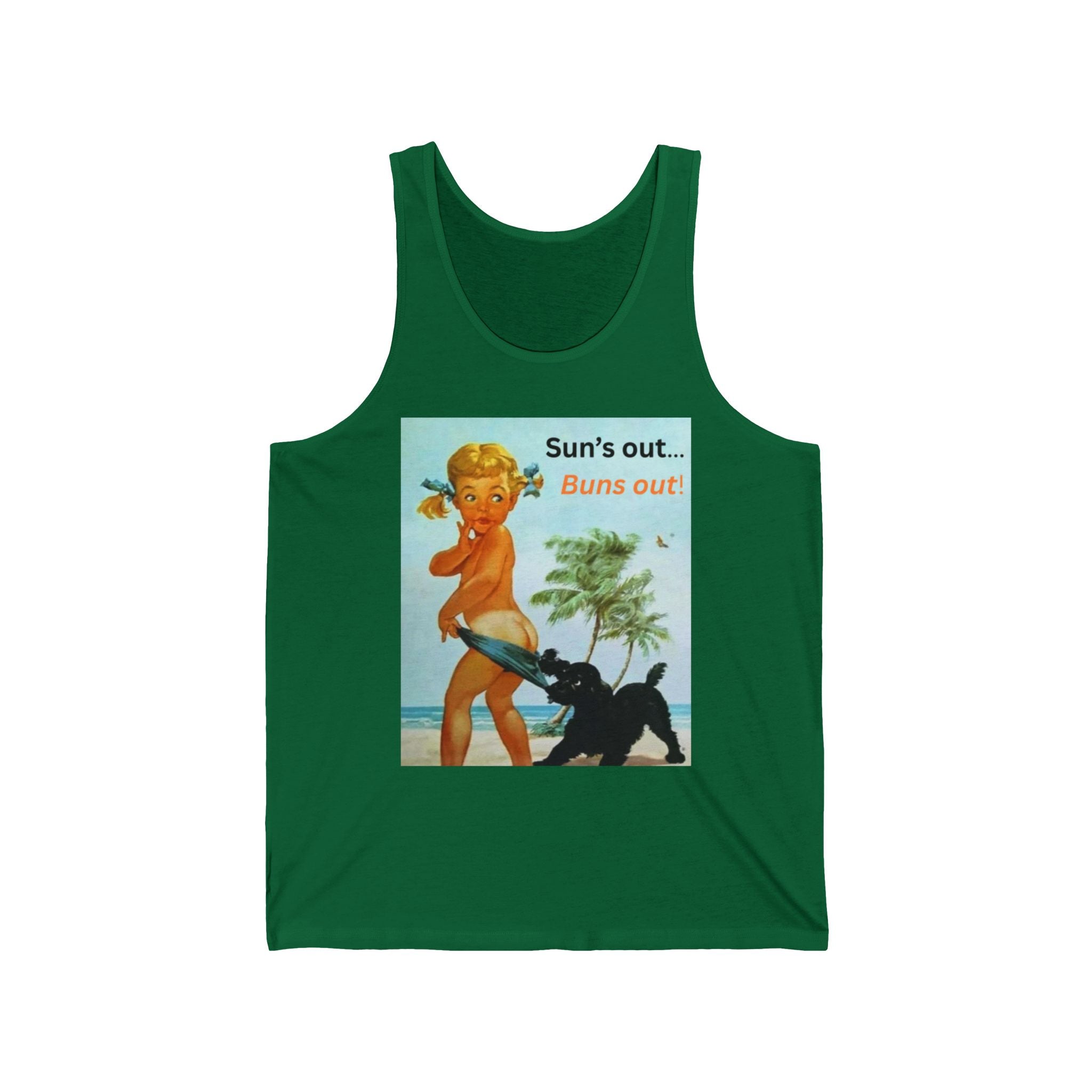 Playful Vintage Buns Out Tank | Summer Vibes Unisex Jersey Summer Tank, Beachwear, Gift for Him, Outdoor Fun, Retro Style