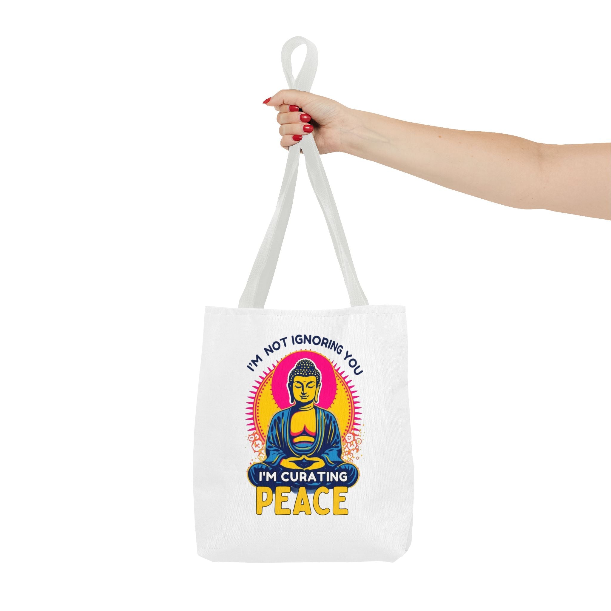 I'm Not Ignoring You I'm Curating Peace, Buddha Tote Bag – Curating Calmness, Tote for Mindfulness, Zen Gift for Relaxation, Spiritual Shopping Bag, Eco-Friendly Carryall