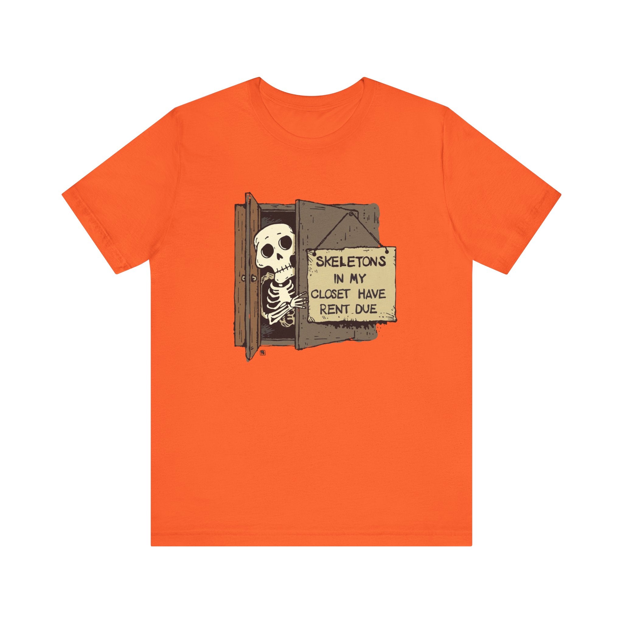 Skeletons in My Closet Tee | Funny Unisex Jersey Short Sleeve Shirt for Halloween, Casual Wear, Gift for Friends, Quirky Humor