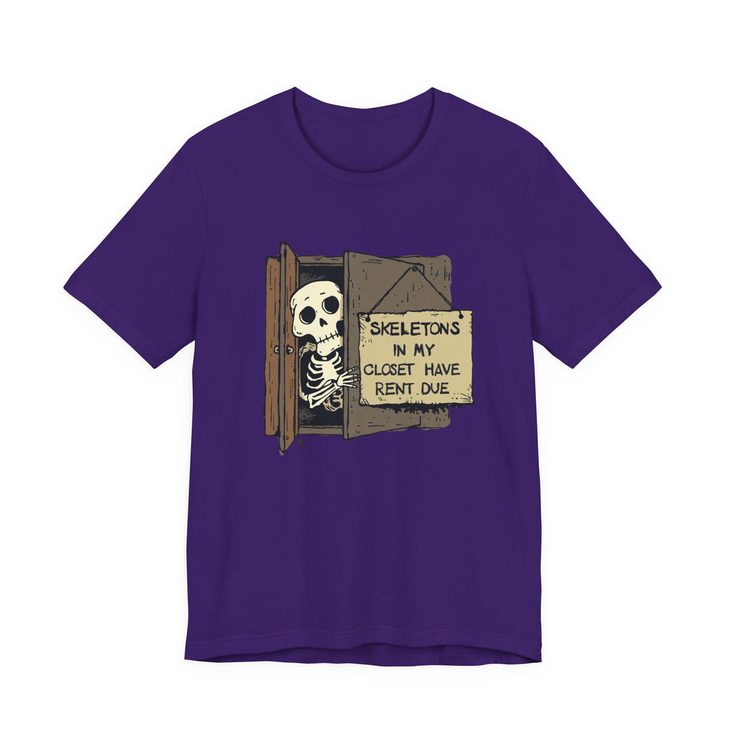 Skeletons in My Closet Tee | Funny Unisex Jersey Short Sleeve Shirt for Halloween, Casual Wear, Gift for Friends, Quirky Humor