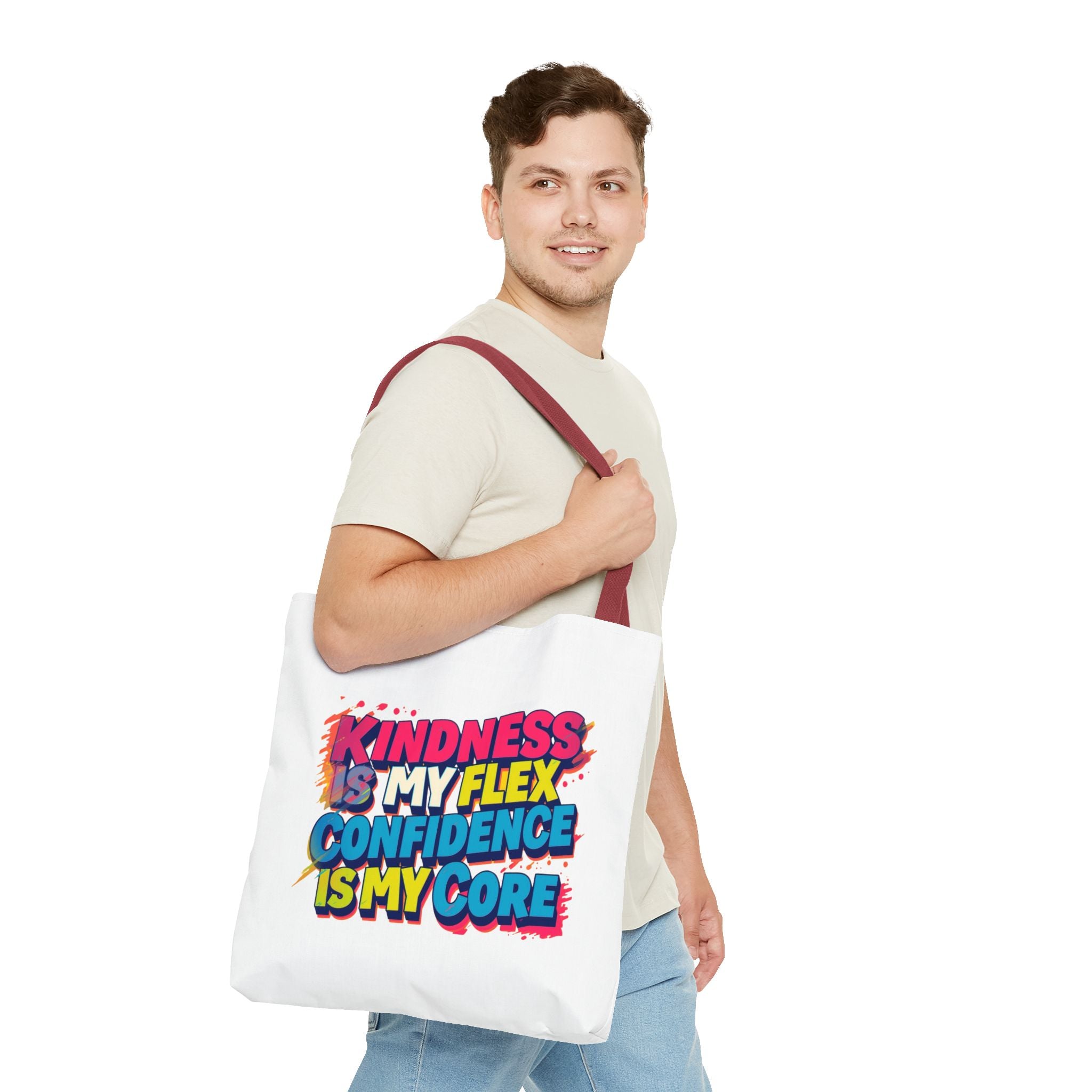 Confidence & Kindness Tote Bag - Motivational AOP Carryall for Every Day, Gift for Friends, Mindfulness, Affirmation, Eco-Friendly