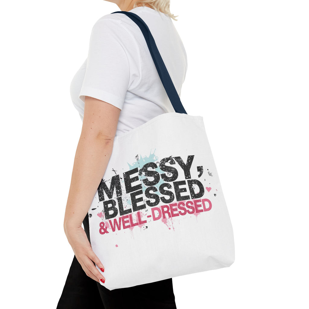 Messy, Blessed & Well-Dressed Tote Bag - Stylish Everyday Companion for Moms, Gifts, Shopping, Beach, Travel
