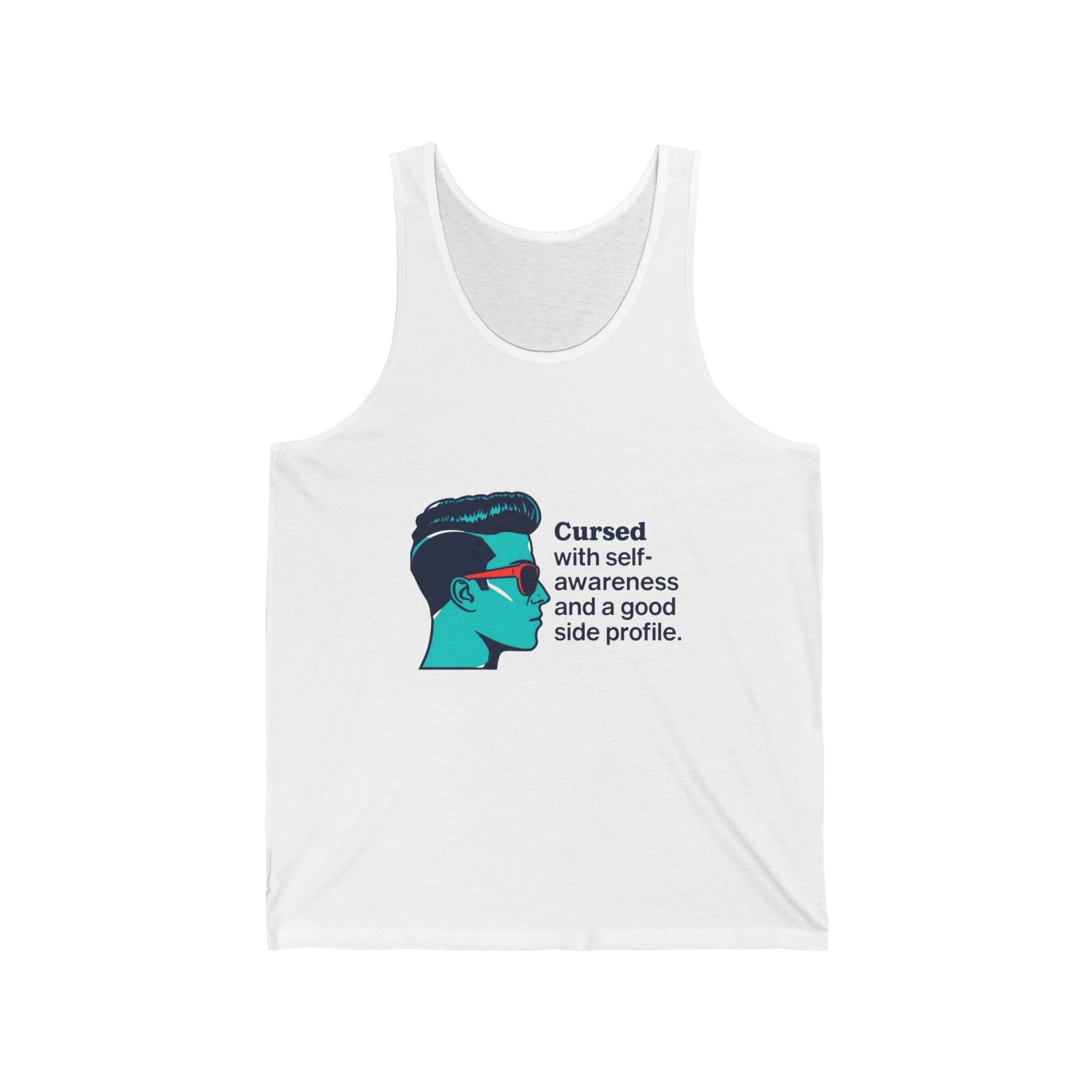 Cursed Self-Awareness Unisex Jersey Tank Top, Funny Graphic Tee, Casual Wear, Gift for Friends, Summer Essential, Funny Quote Apparel