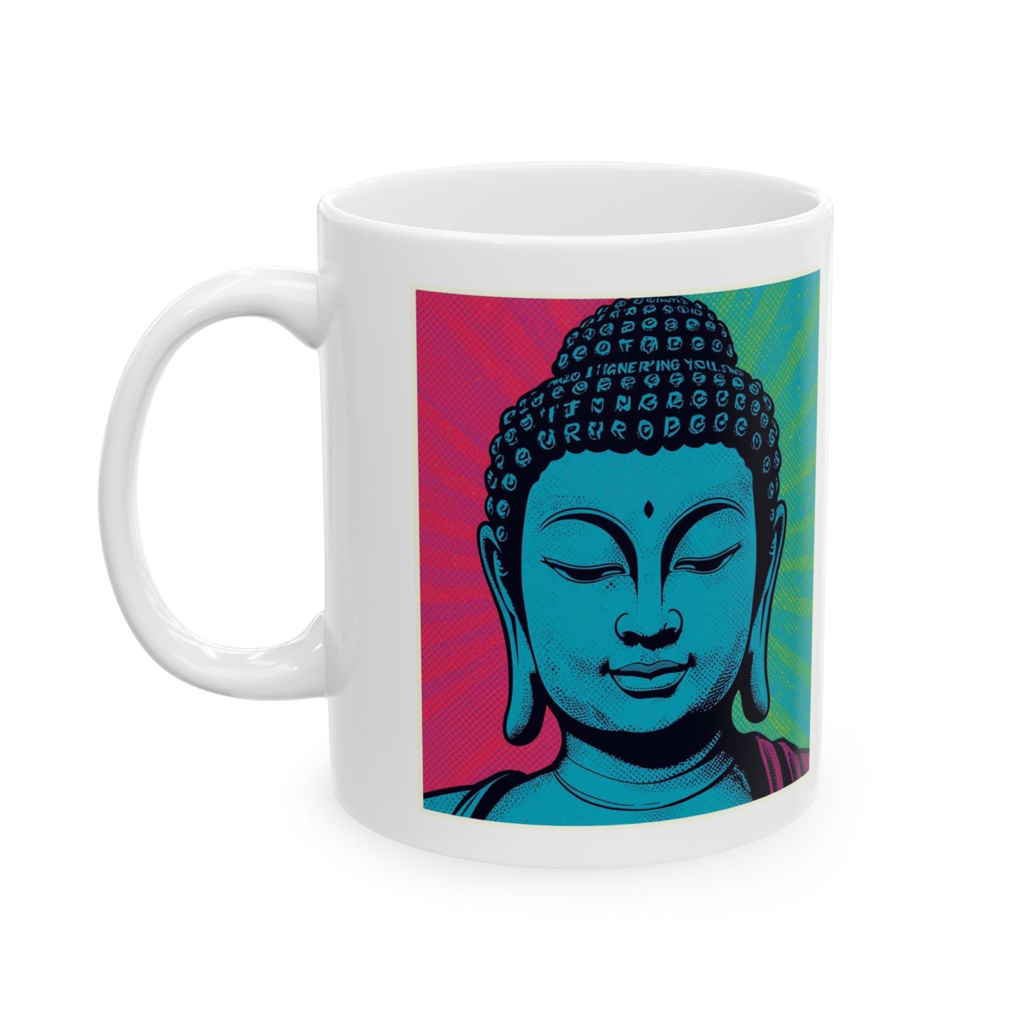 Vibrant Buddha Ceramic Mug - Colorful Coffee Cup for Mindfulness, Meditation, Yoga Lovers, Unique Gift for Spirituality