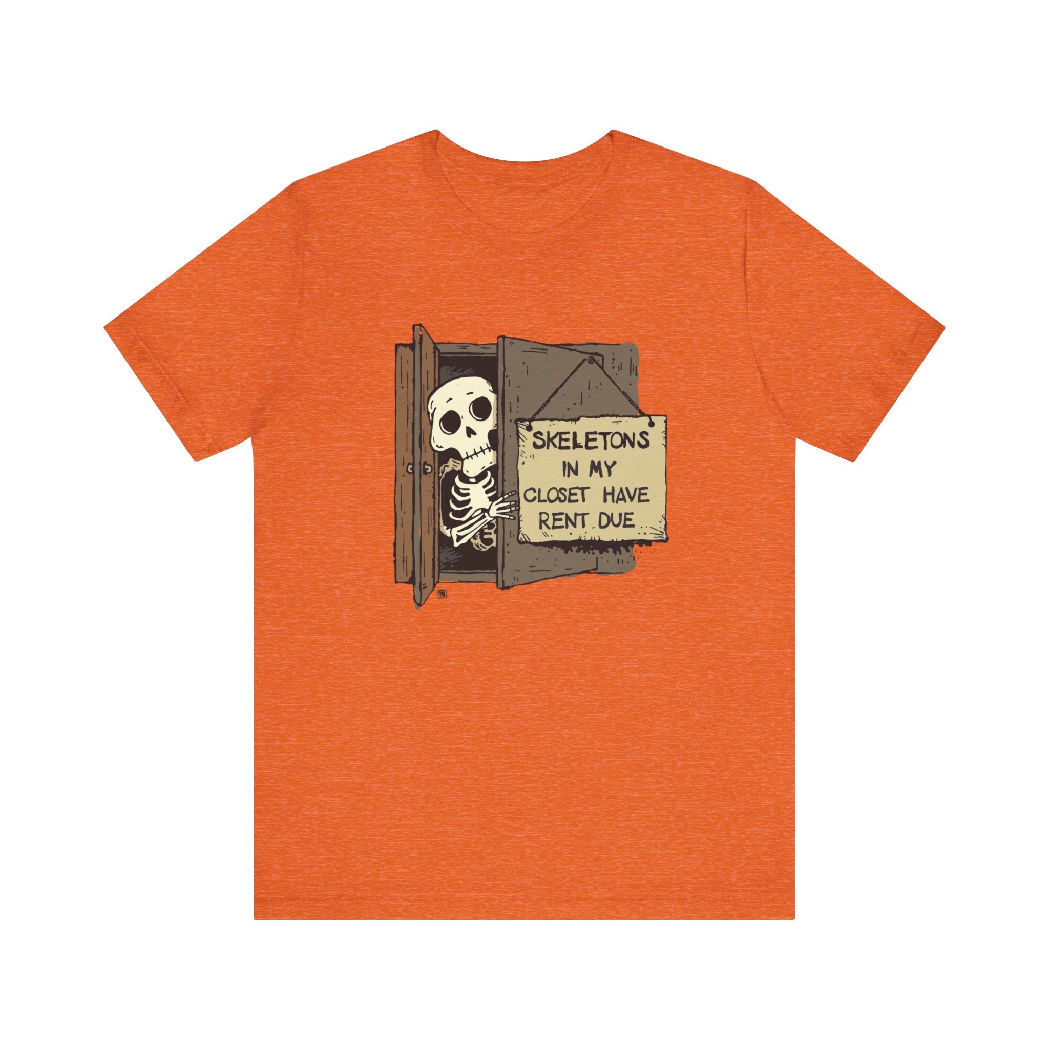 Skeletons in My Closet Tee | Funny Unisex Jersey Short Sleeve Shirt for Halloween, Casual Wear, Gift for Friends, Quirky Humor