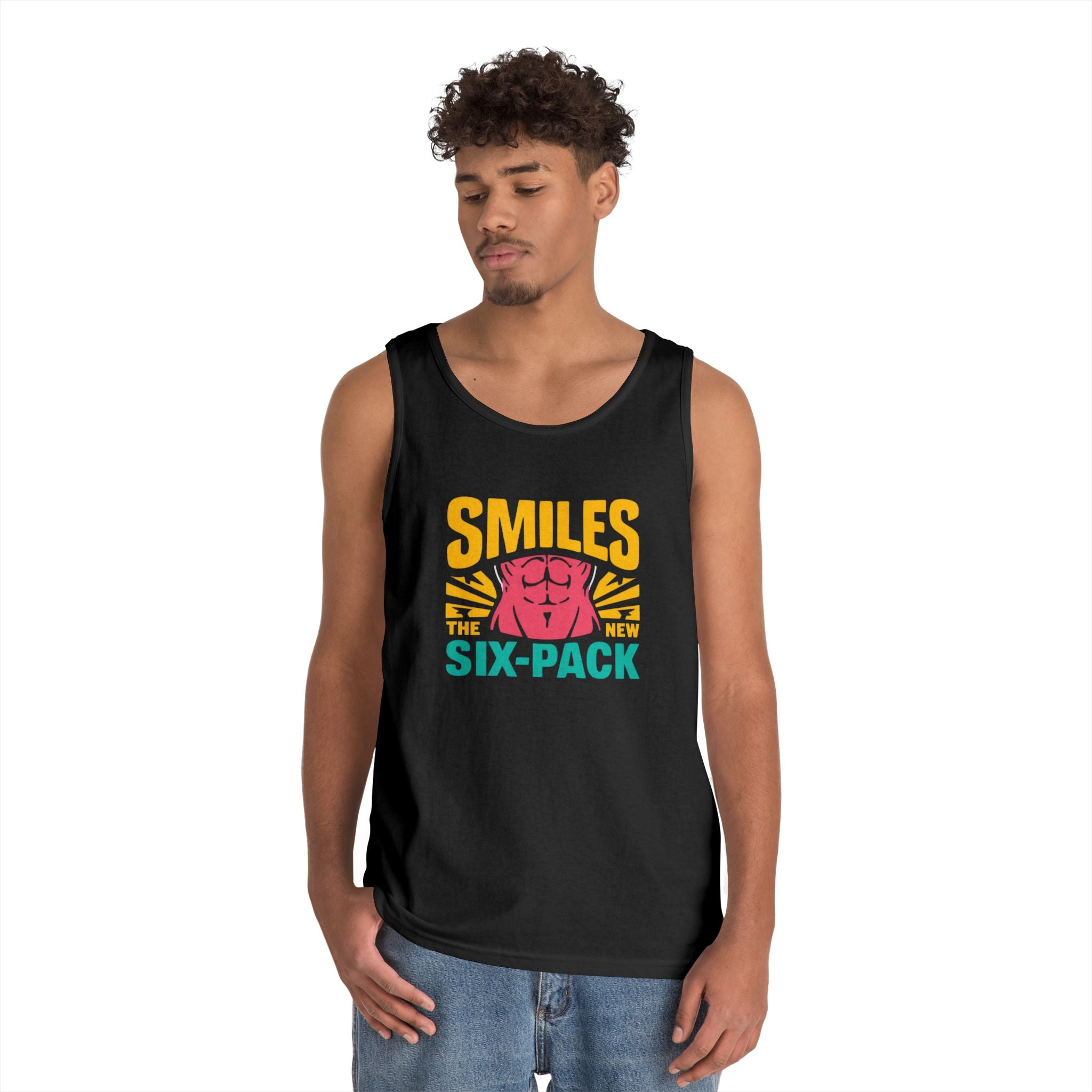 Smiles Six-Pack Cotton Tank Top | Funny Fitness Shirt, Unisex Workout Wear, Casual Summer Top, Gym Gift, Share a Smile Apparel